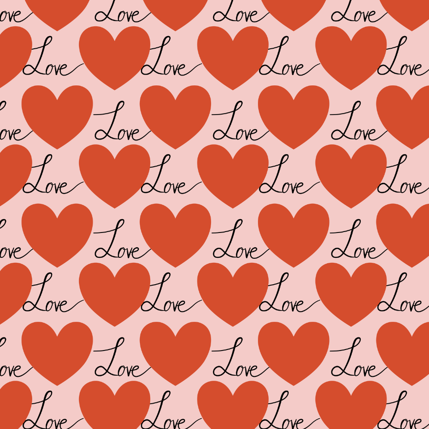 heart and hand lettering love pattern for valentines day