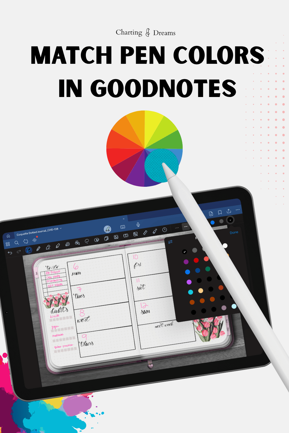 Selecting planner colors with the Goodnotes eyedropper tool