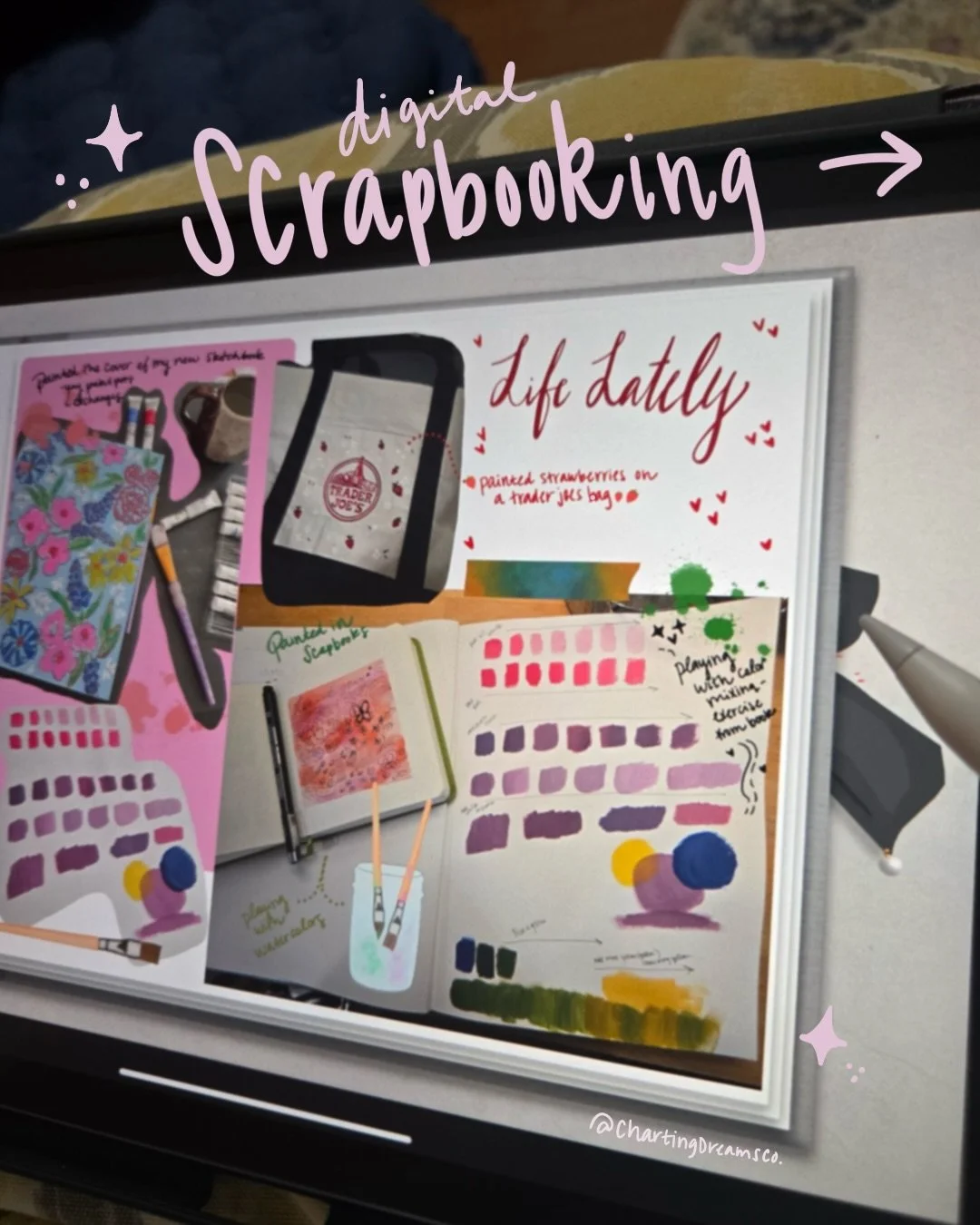 I&rsquo;ve been trying to scrapbook lately to document my life to help with gratitude and grounding. Felt right to document my journey at trying to create everyday. Which has been an attempt to break away from perfectionism. 
I created this digital s