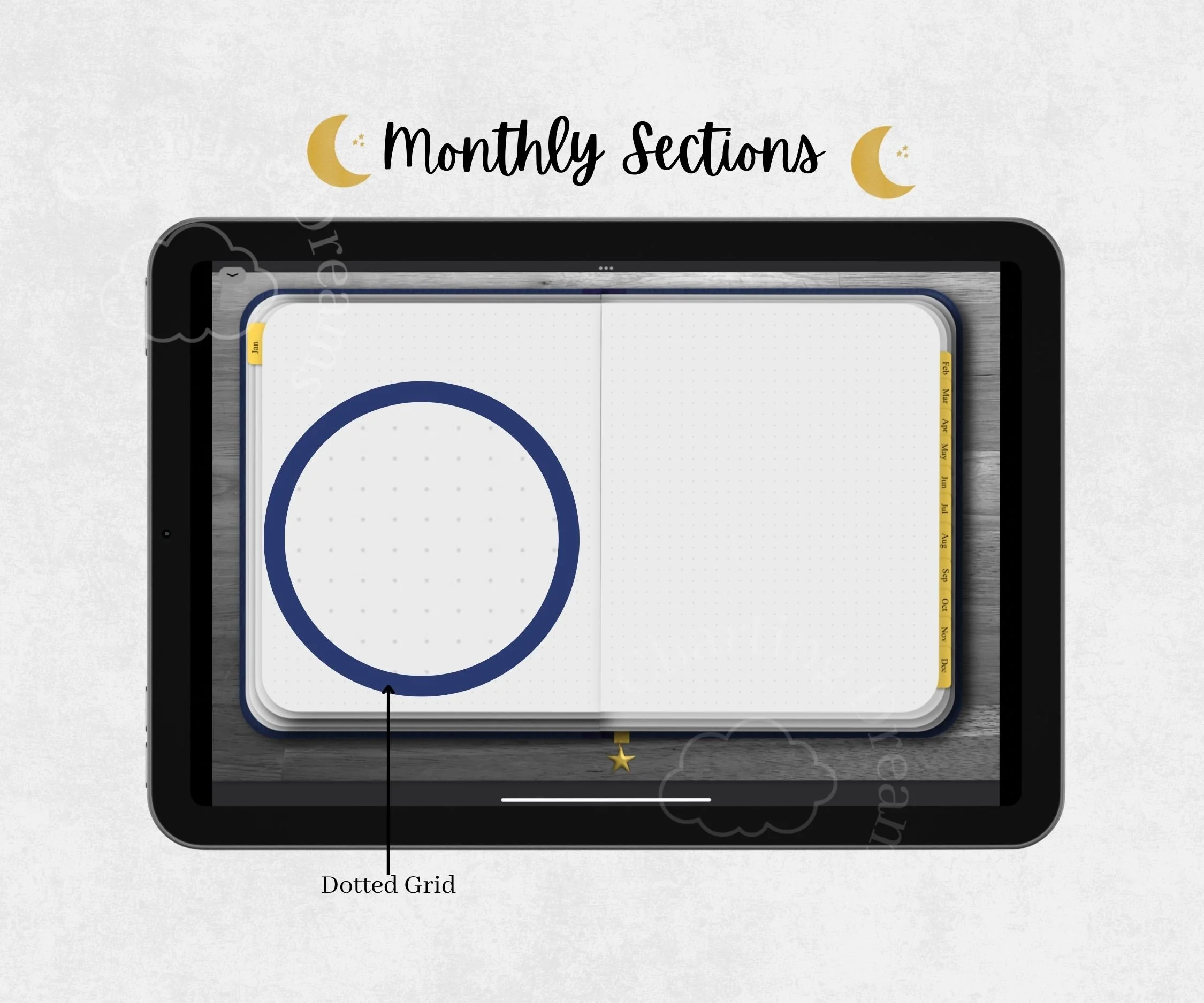 hyperlinked monthly planner sections