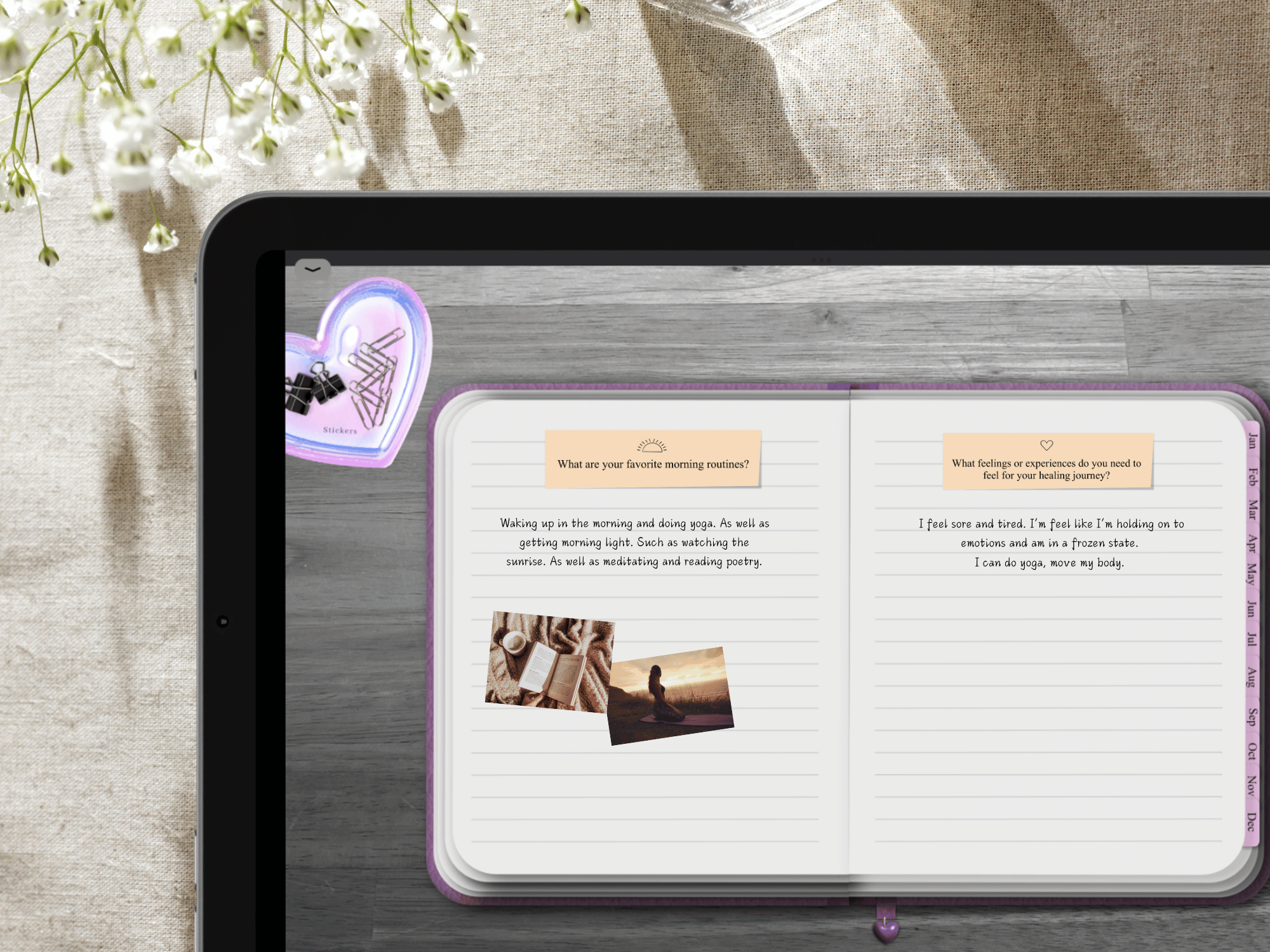 Digital journal with quote stickers