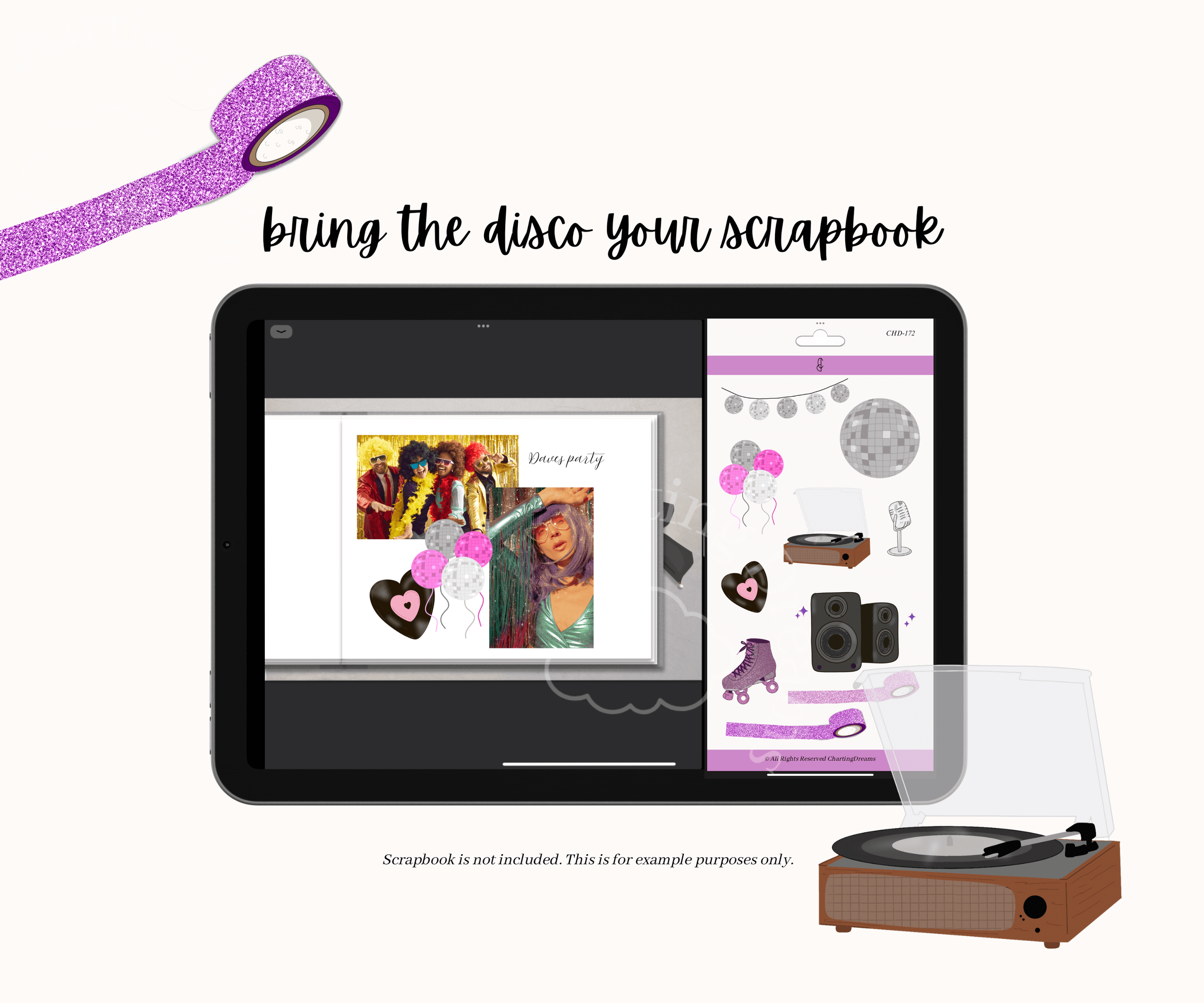 bring the disco party to your scrapbook with these cute disco balloons and record player
