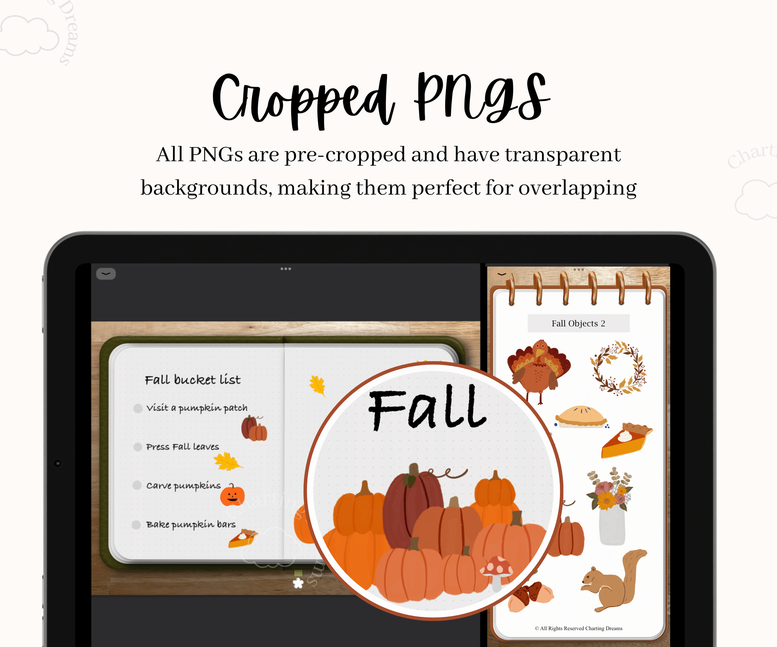 pre-cropped png fall stickers for digital planners