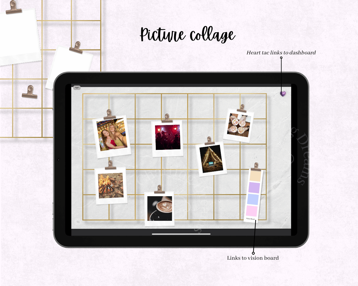 Digital journal photo collage page for arranging memories, photos, and personal moments