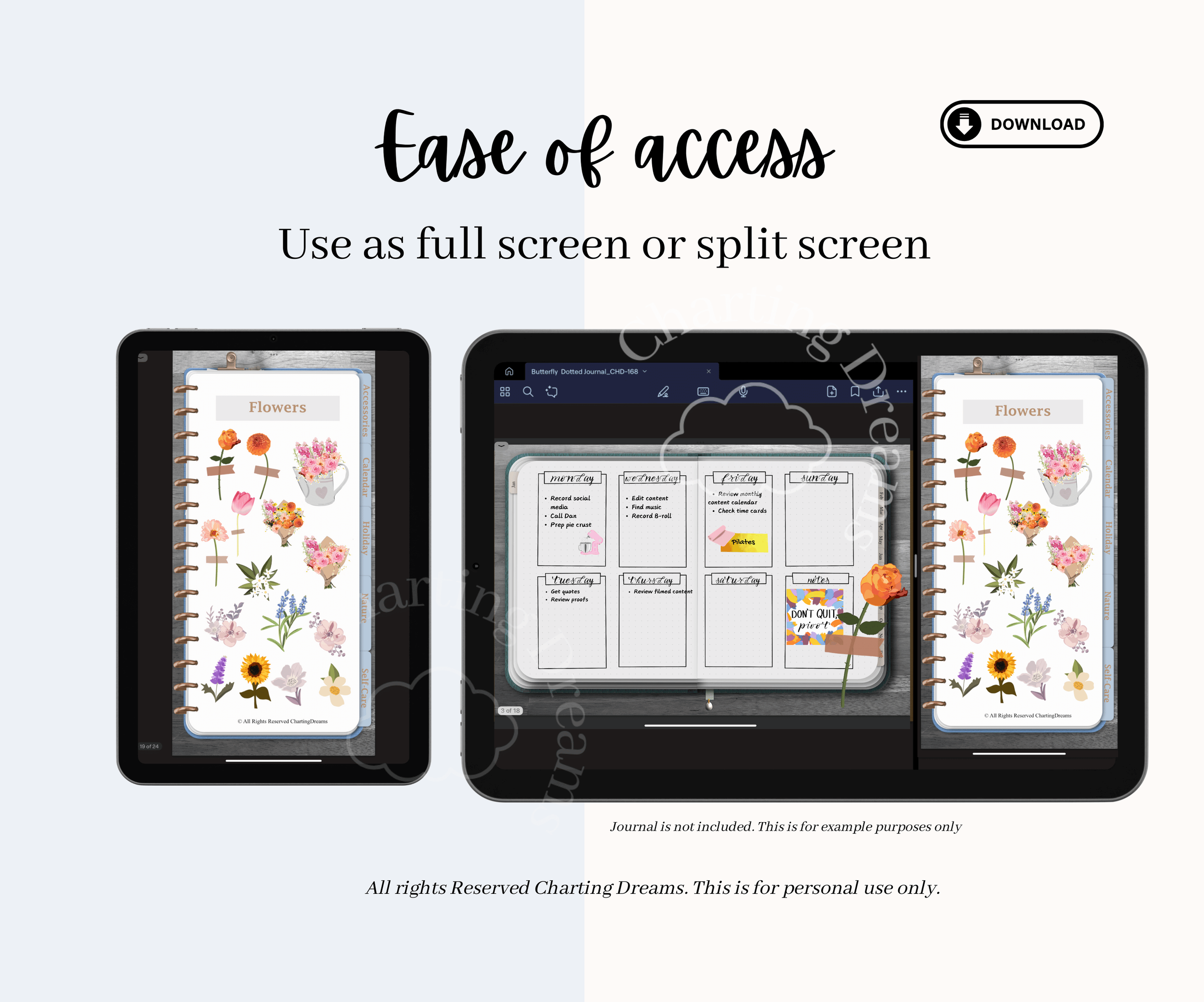 Split view goodnotes sticker book for digital planning on ipad