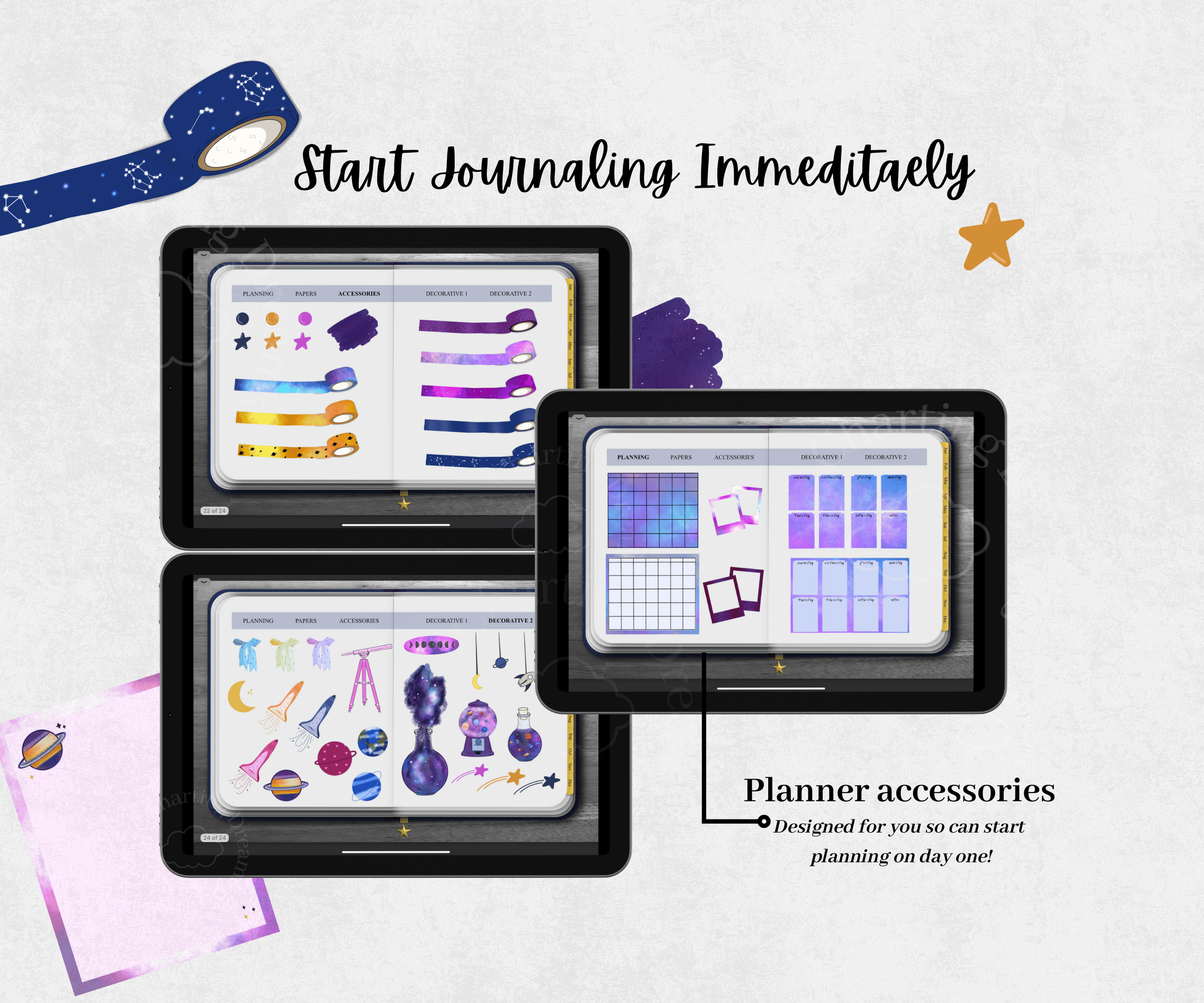 star themed digital stickers and clipart for planners