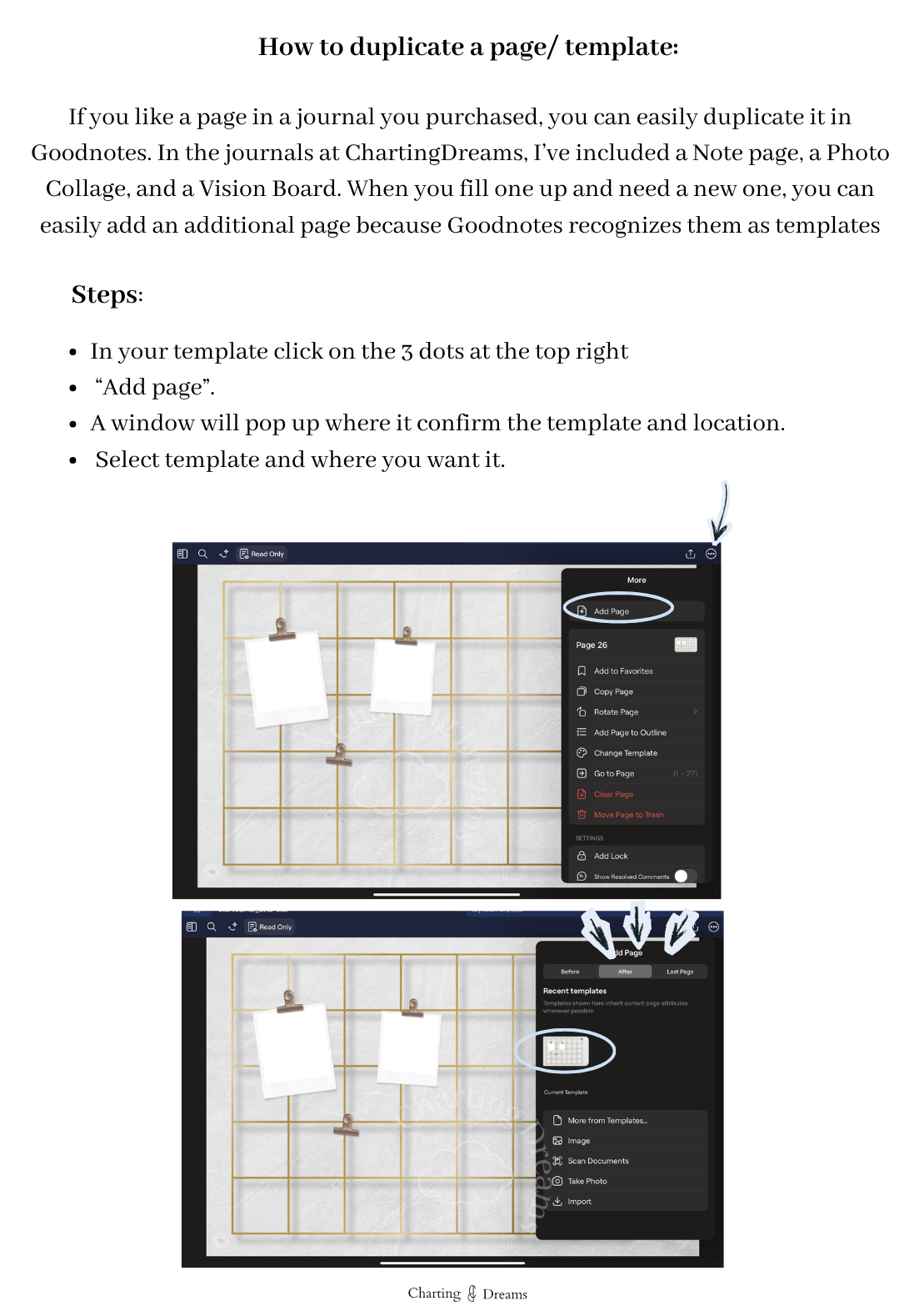 Tutorial on how to duplicate a template in your digital planner when using Goodnotes