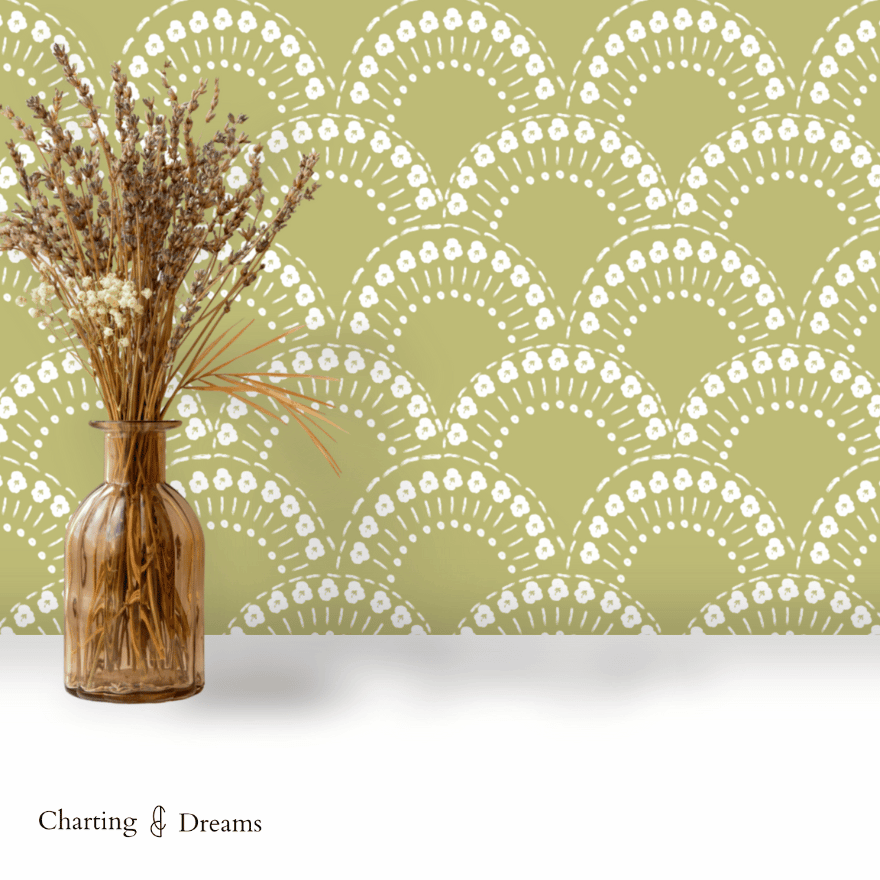 Green wrapping paper with floral arches