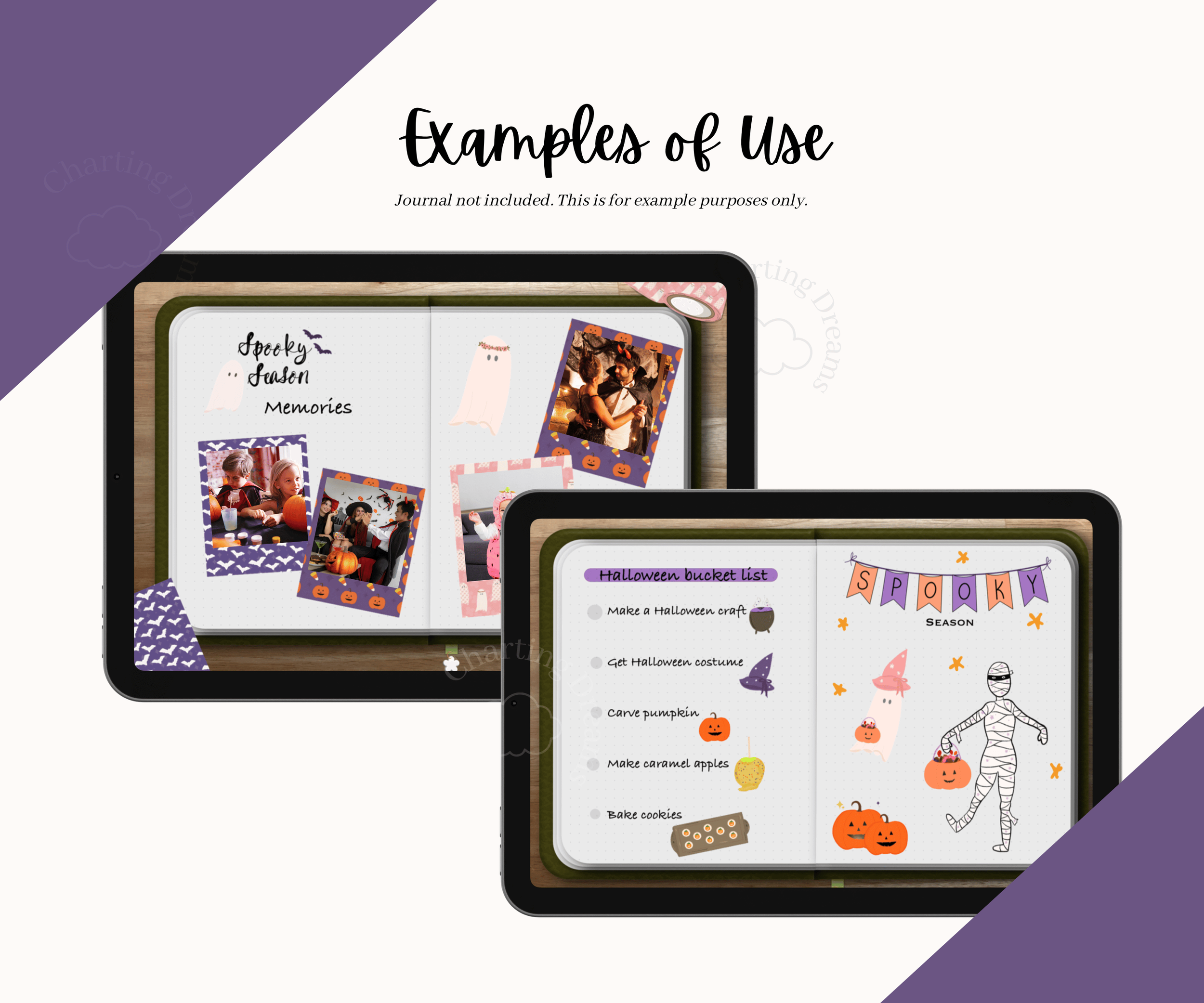 Create your own bullet journal spreads with these halloween digital stickers