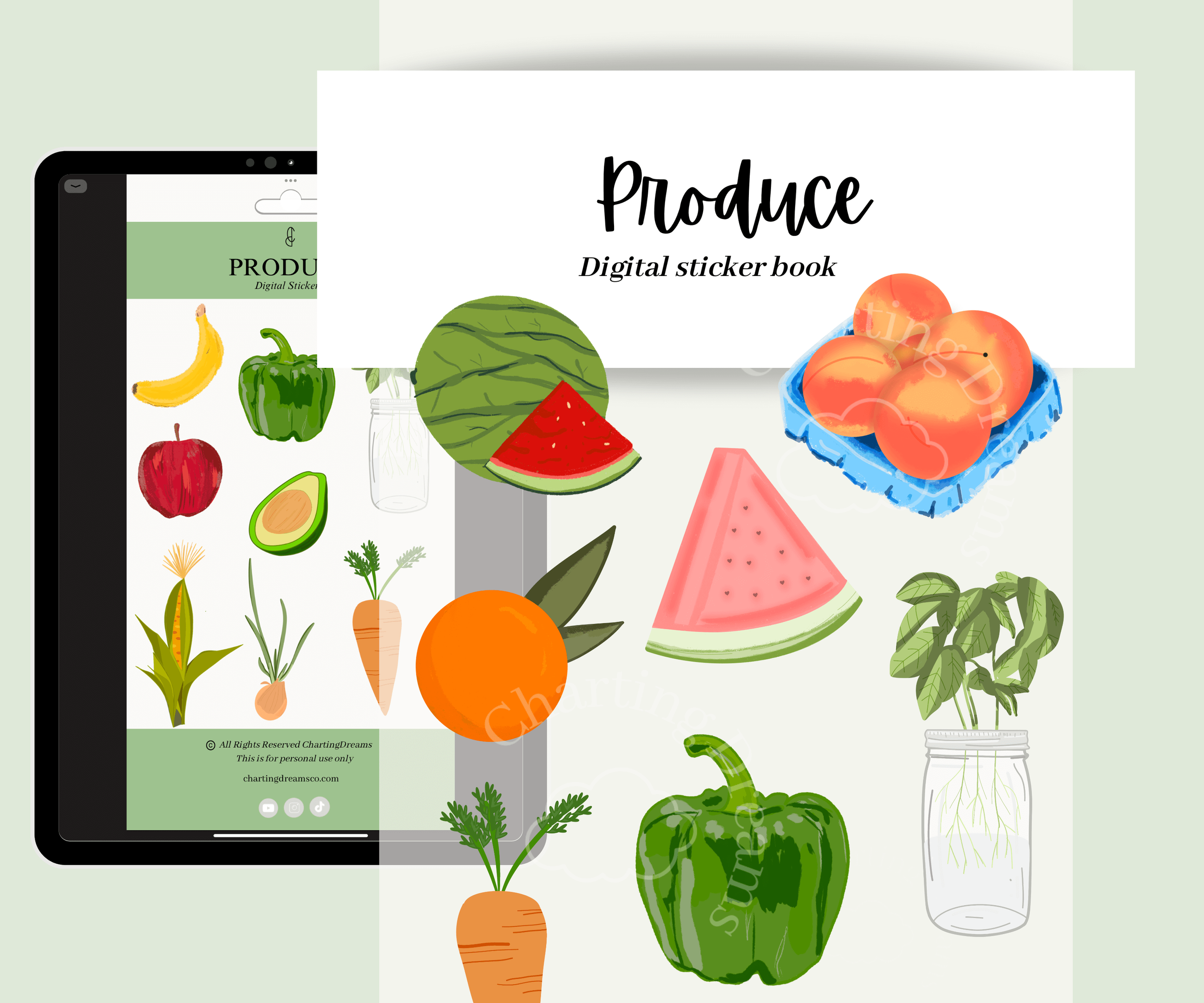 Produce goodnotes stickers featuring fruit and vegetables