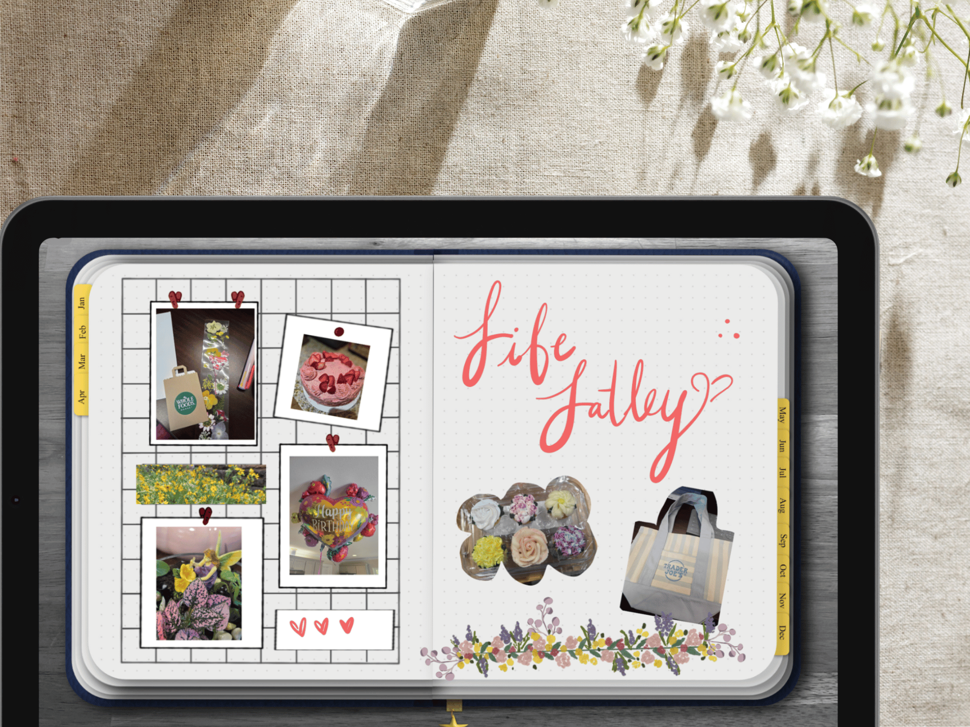 scrapbook page in bujo with clipart on iPad