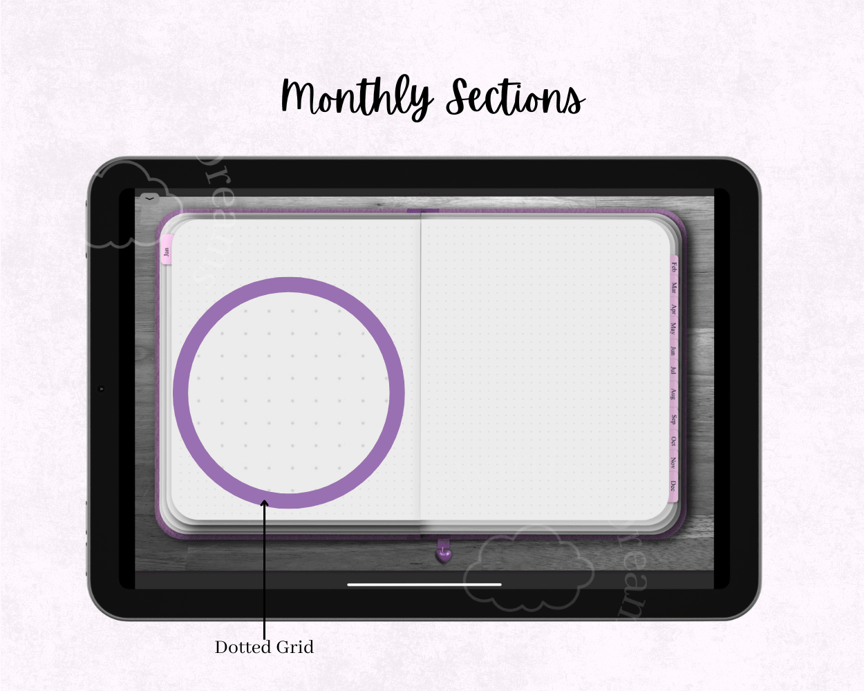 Monthly self-care journal page with a calendar layout for reflecting, planning, and tracking personal goals
