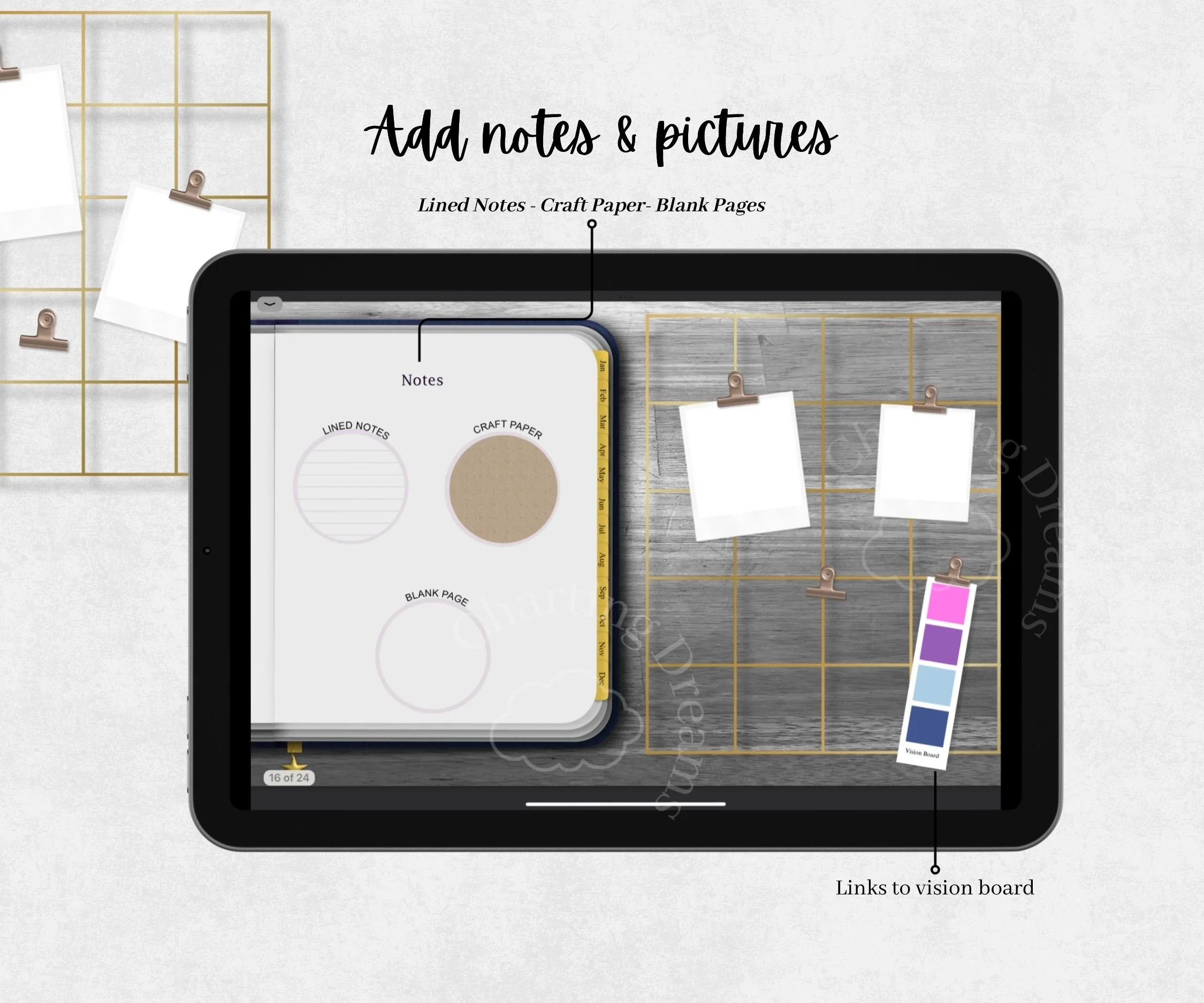 Hyperlinked goodnotes journal to keep track of thoughts and feelings. Self-care hyperlinked Diary