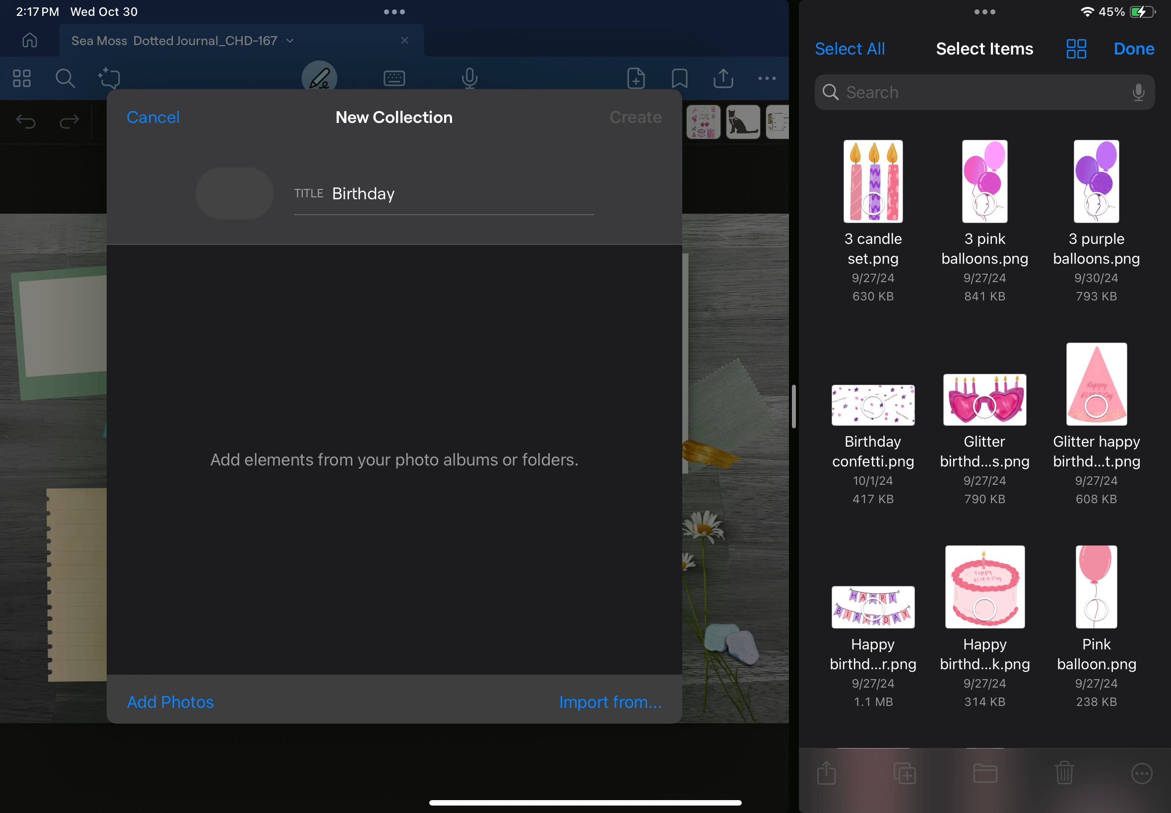 Importing stickers into a goodnotes journal on an iPad