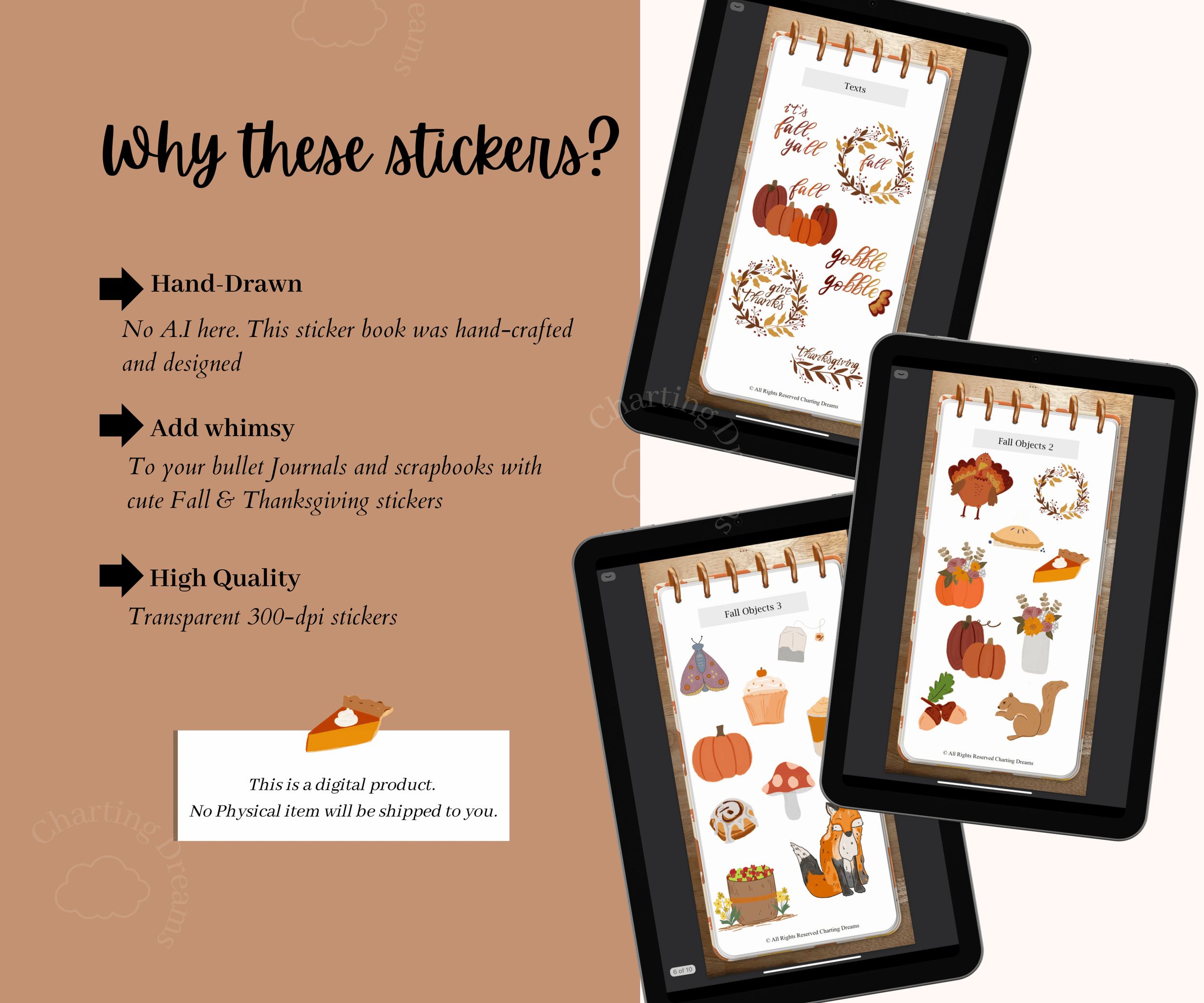Fall digital stickers for planners pdf, hand-drawn high quality stickers