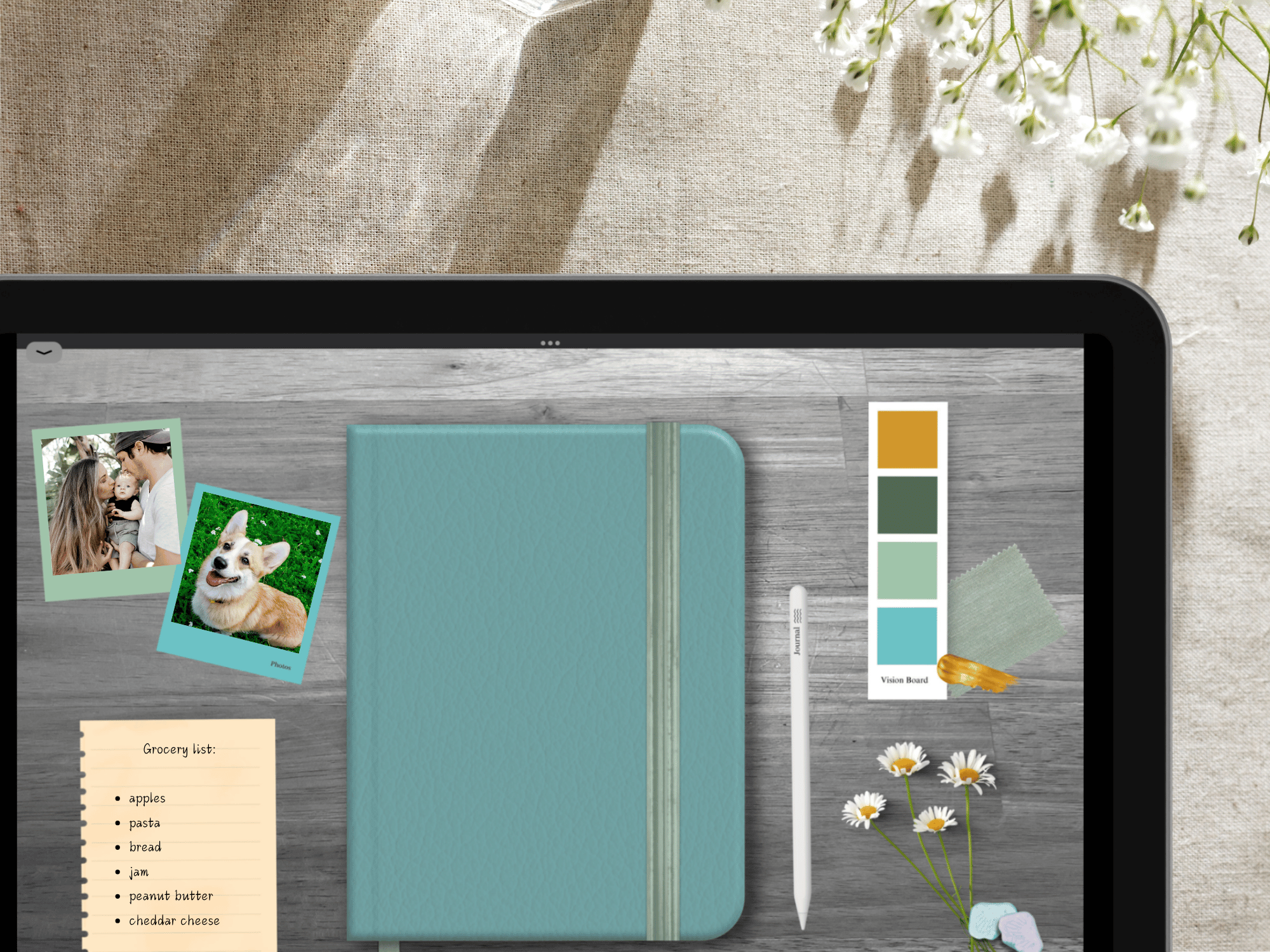Blue digital journal dashboard on iPad
