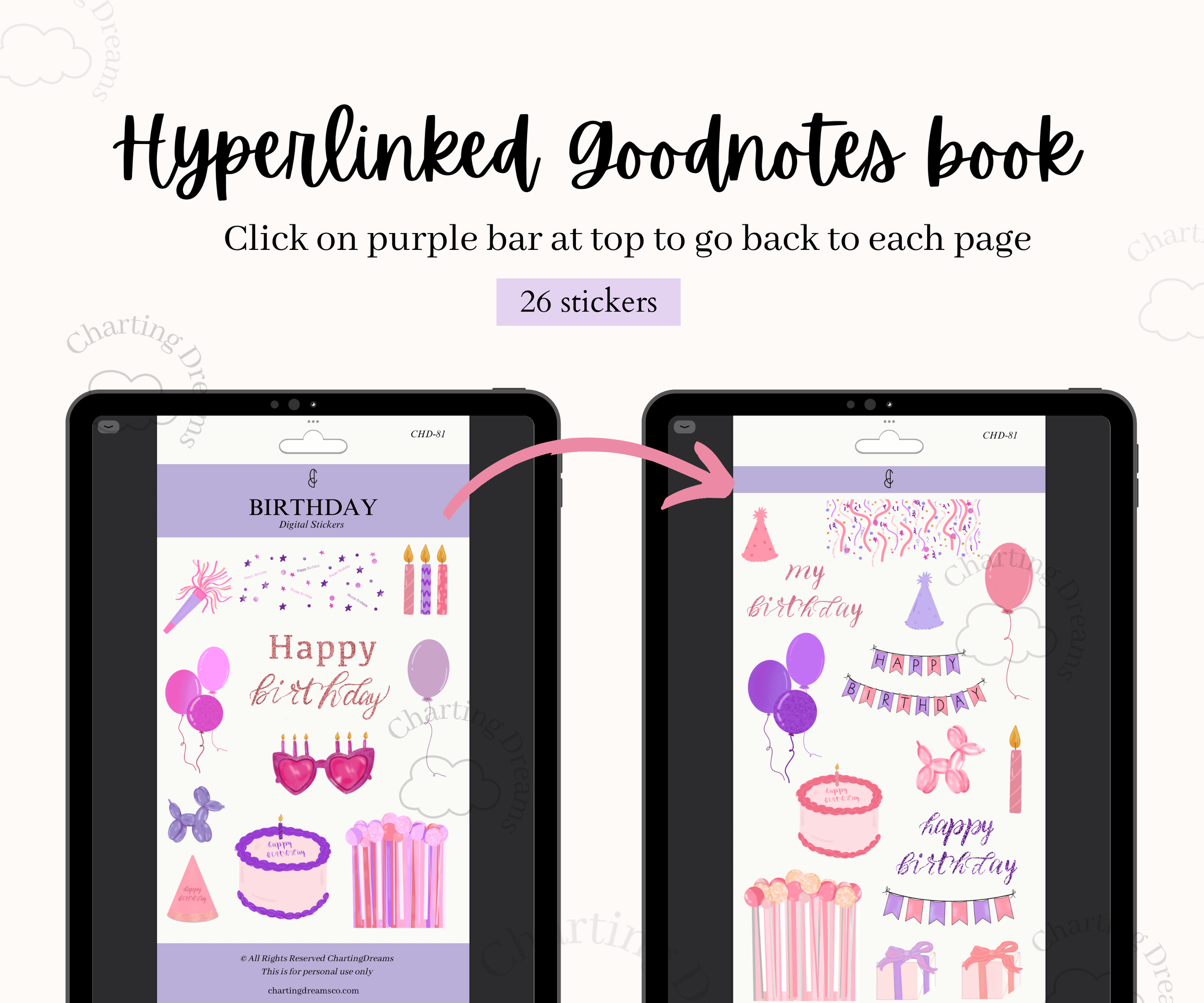 Goodnotes sticker book with pre-cropped party and birthday elements