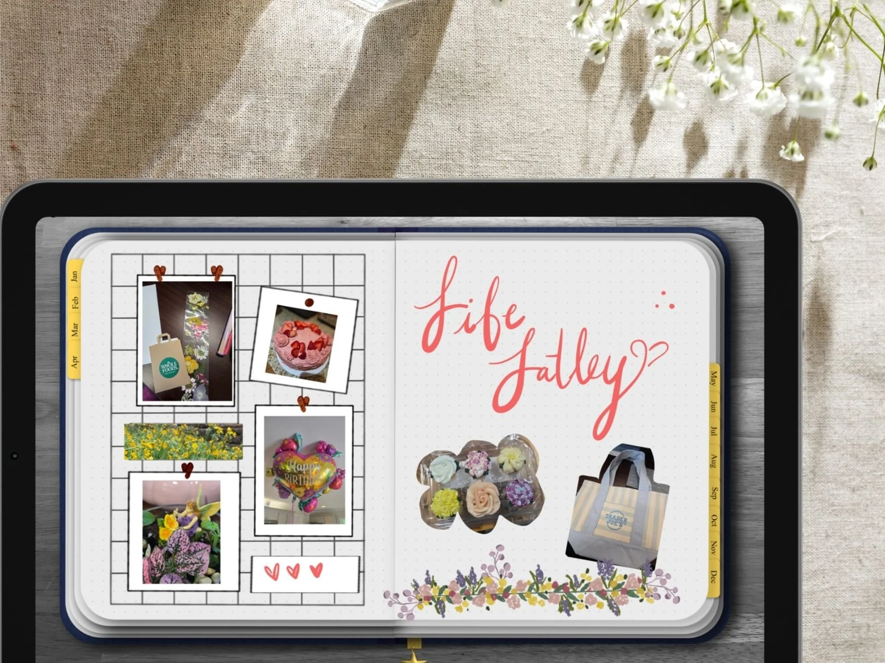 scrapbook page in bujo with clipart on iPad