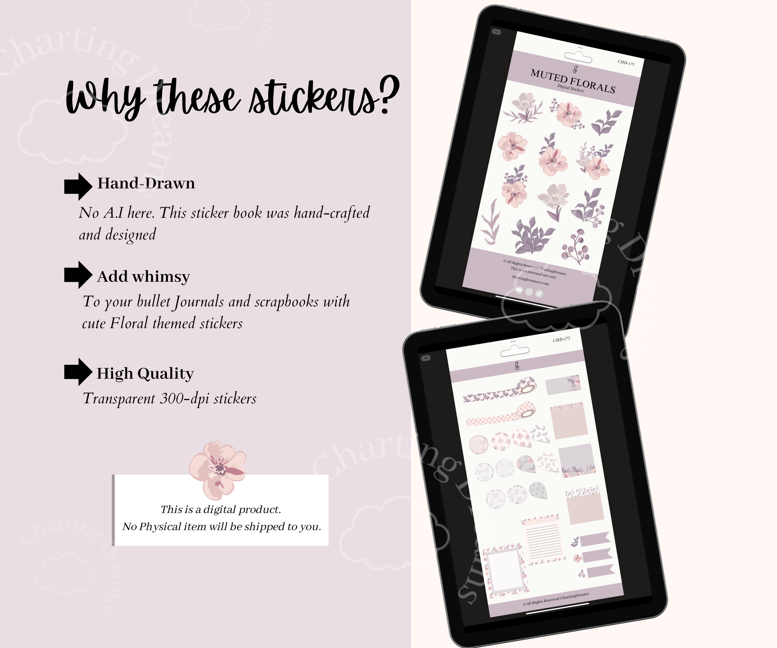 hand-drawn flowers and leaves for goodnotes planners