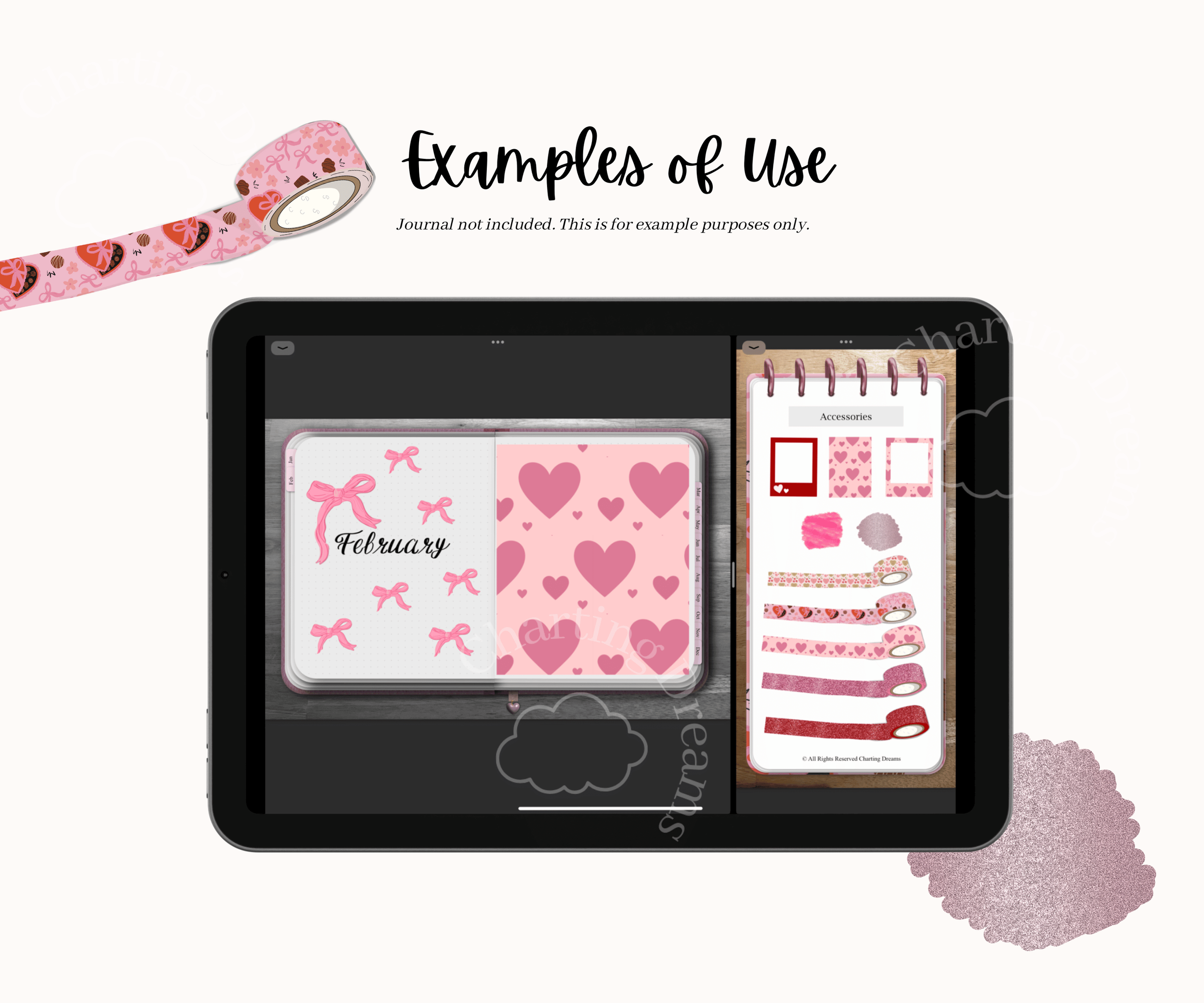 Cute pink and red valentine's day stickers for digital planner spreads