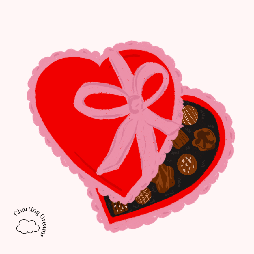 candy box heart with pink ribbon