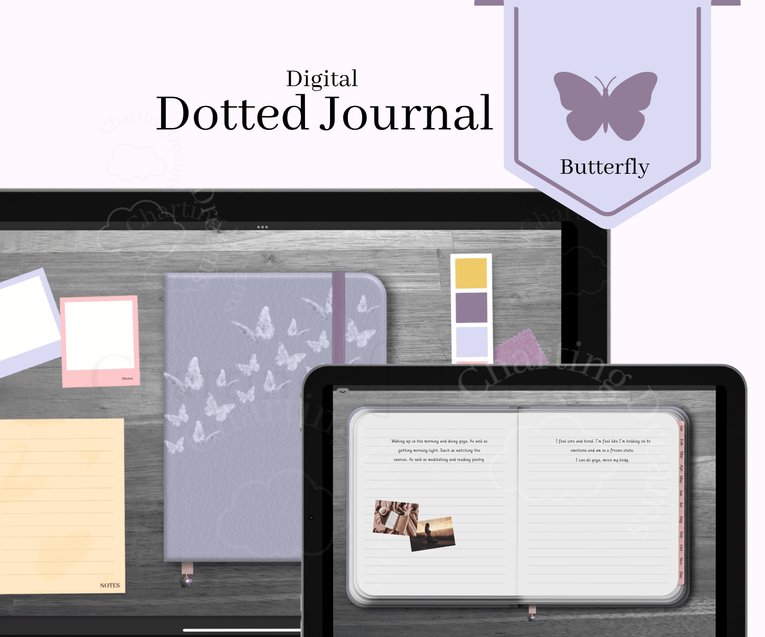 Butterfly 5 in 1 Journal-Digital l Purple Hyperlinked Monthly Bullet Journal & Digital Notebook