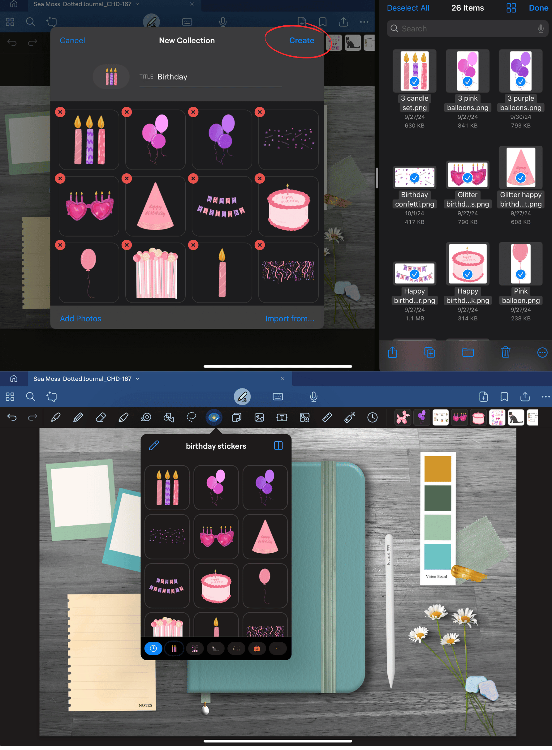 Bulk adding birthday digital stickers to Goodnotes on iPad