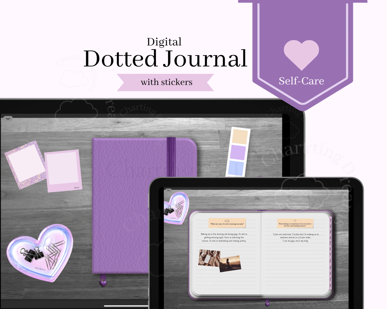 Self-Care Digital Journal Bundle | Hyperlinked Purple iPad Planner with Mental Wellness Prompts