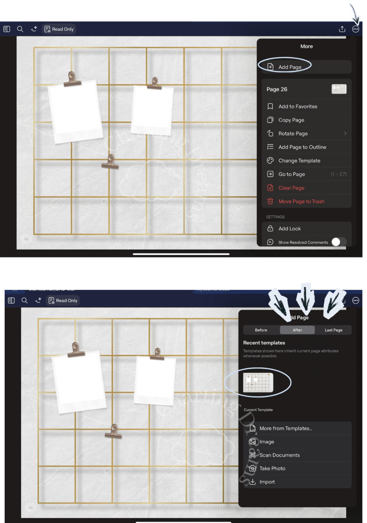 Infinite digital journal in Goodnotes showing reusable journal pages and templates