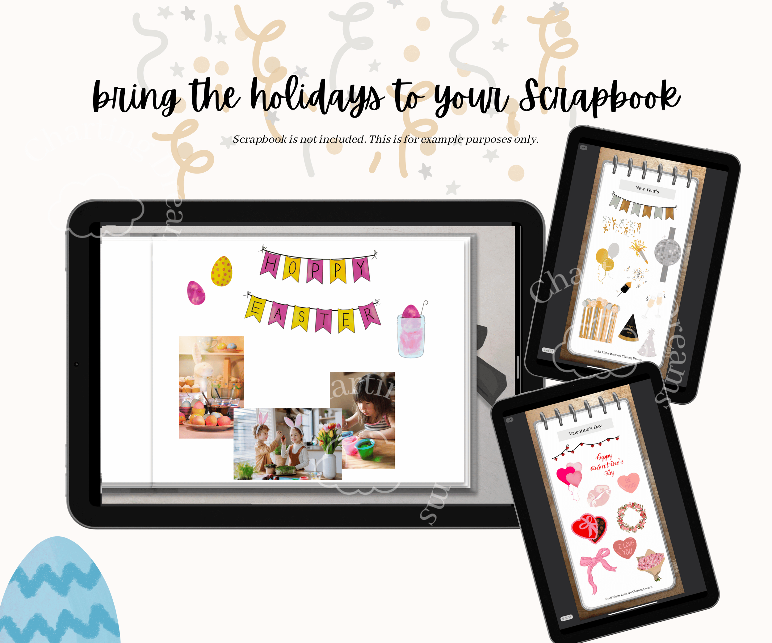 holiday themed clipart for scrapbooking including Easter, Valentines Day and Thanksgiving stickers