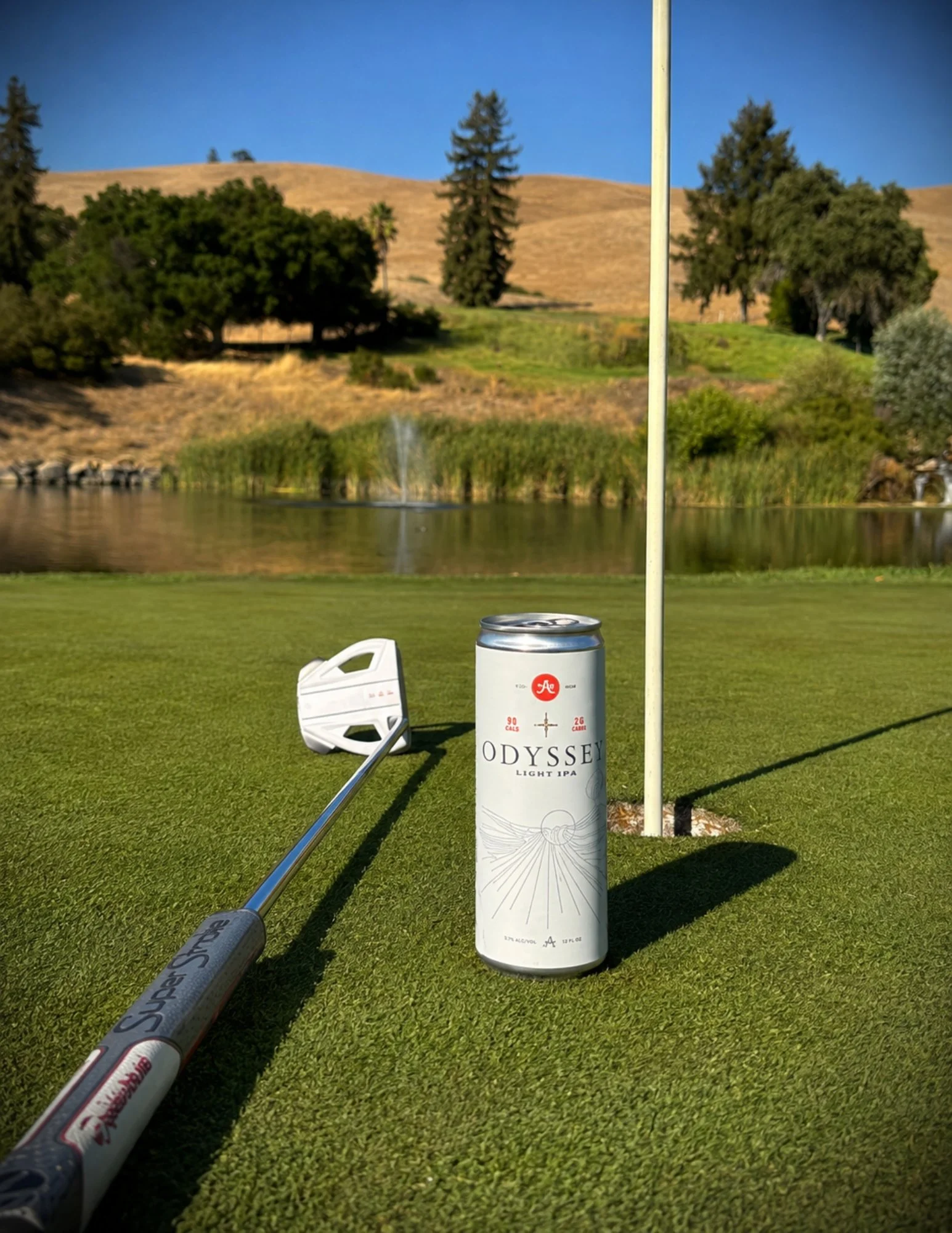 Our Odyssey Light Beer, only 90 calories and 2 grams of carbs, at a golf course