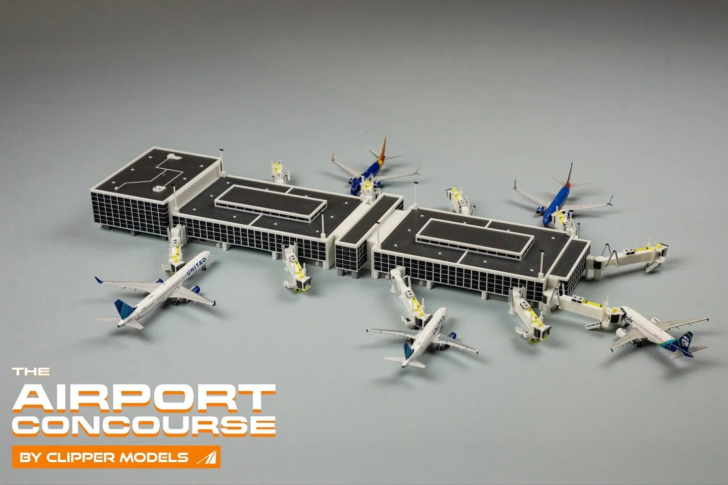 Introducing the new Airport Concourse (1:400- V2.0)
Built for every collector and every airport layout.

Featuring a redesigned structure with improved detail and a lower starting price. Each set includes 10, best selling, Clipper Jetbridges for easy