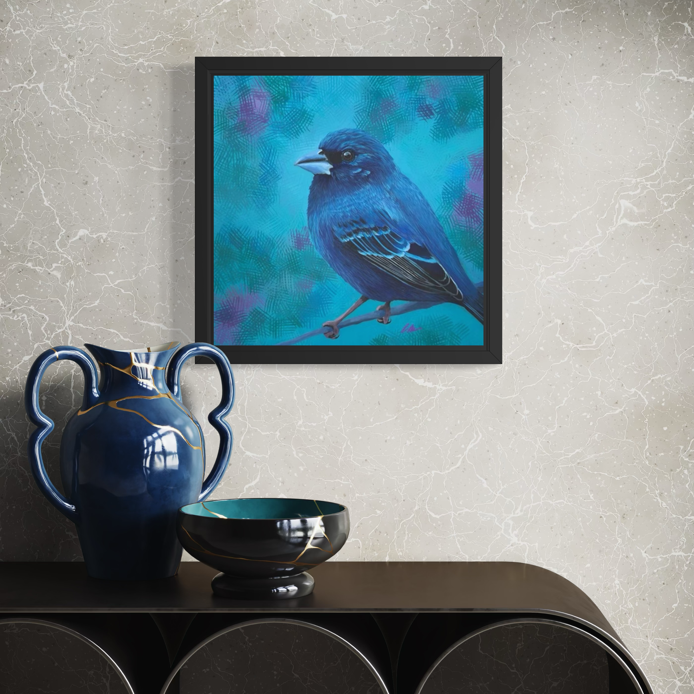 "Cyanus" 12" x 12" | Acrylic on birch wood panel | Framed