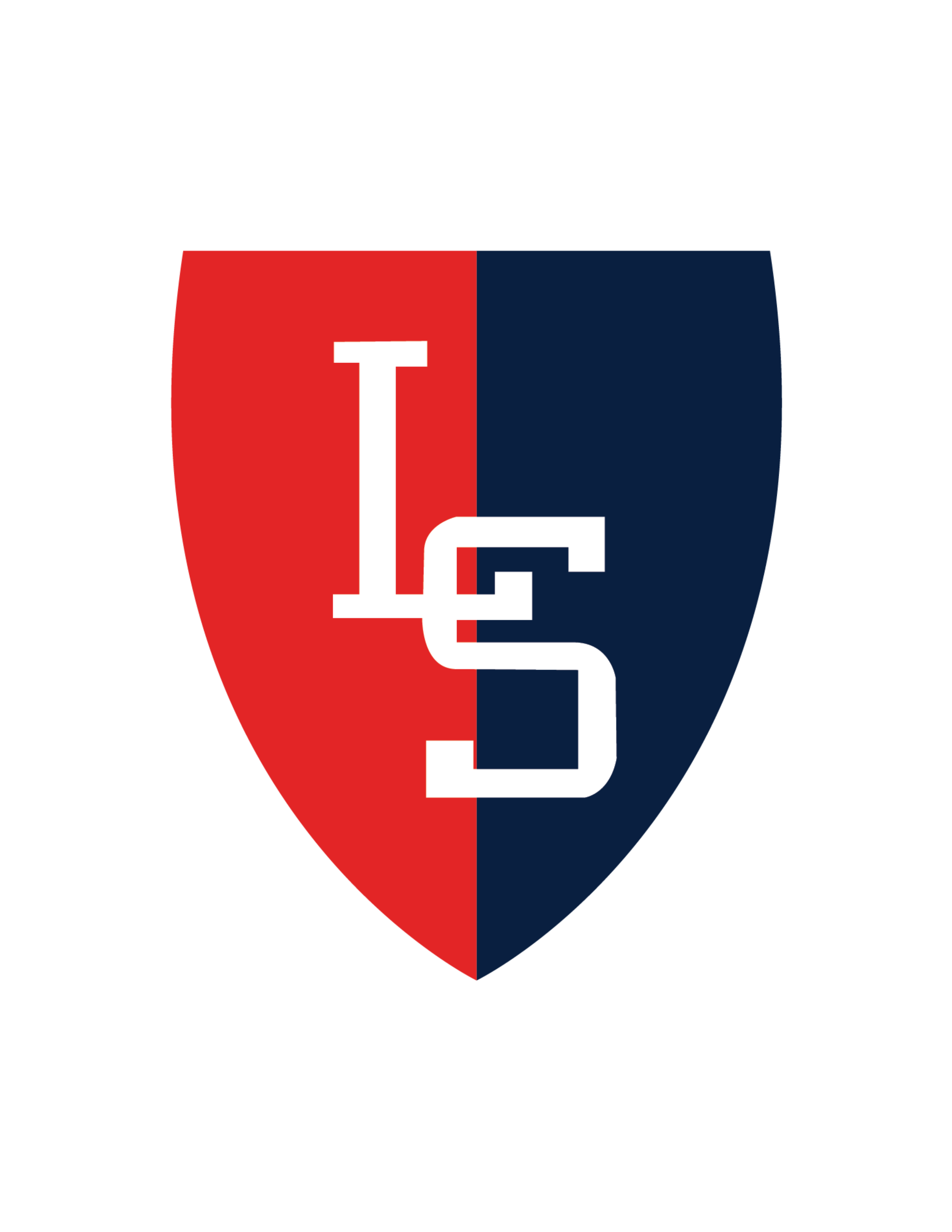A shield divided into red and blue halves with white letters 'LS' in the center.