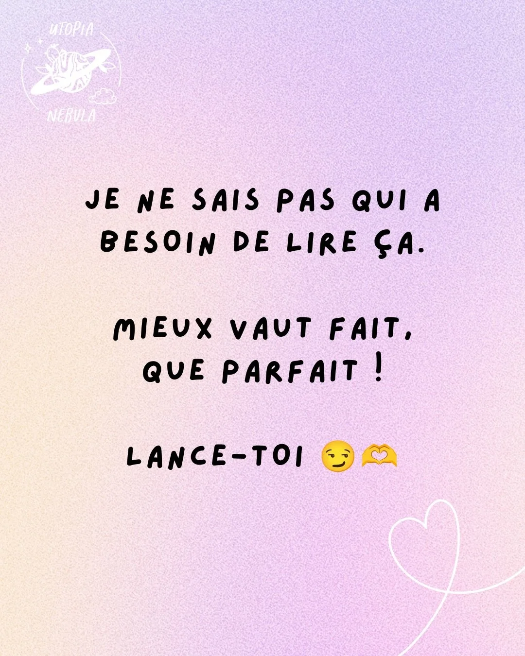 Qui avait besoin de lire &ccedil;a ? 🙀😙

Un jour sur deux j&rsquo;essaie de me le rappeler. De surmonter mes milles blocages, sinon je ne ferais rien, et Utopia Nebula n&rsquo;existerait pas&hellip; D&eacute;j&agrave; que je ne fait que la moiti&ea