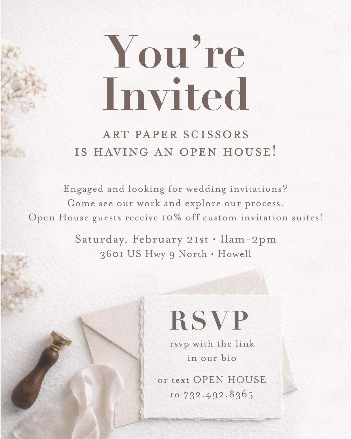 You&rsquo;re invited ❤️
Art Paper Scissors is hosting a Wedding Invitation Open House!

If you&rsquo;re planning your wedding and want invitations that feel:
&bull; Timeless
&bull; Elevated
&bull; Personal
  And completely custom&hellip;we would love