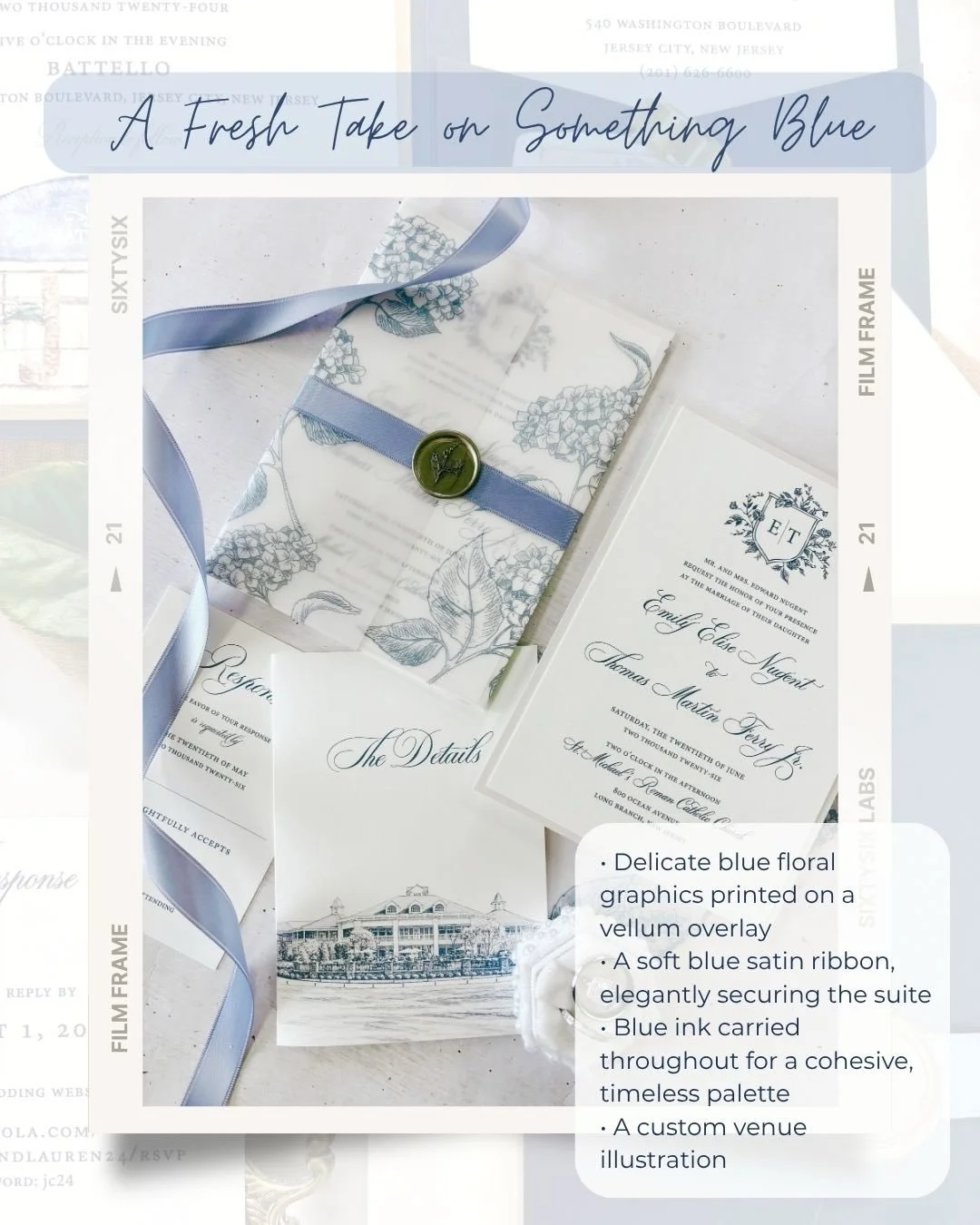 From soft, airy ribbons to bold borders, delicate florals to subtle backers- there are so many ways to weave blue into your invitation suite- and each one tells a completely different story.💙

Whether you&rsquo;re going for coastal, classic, romanti
