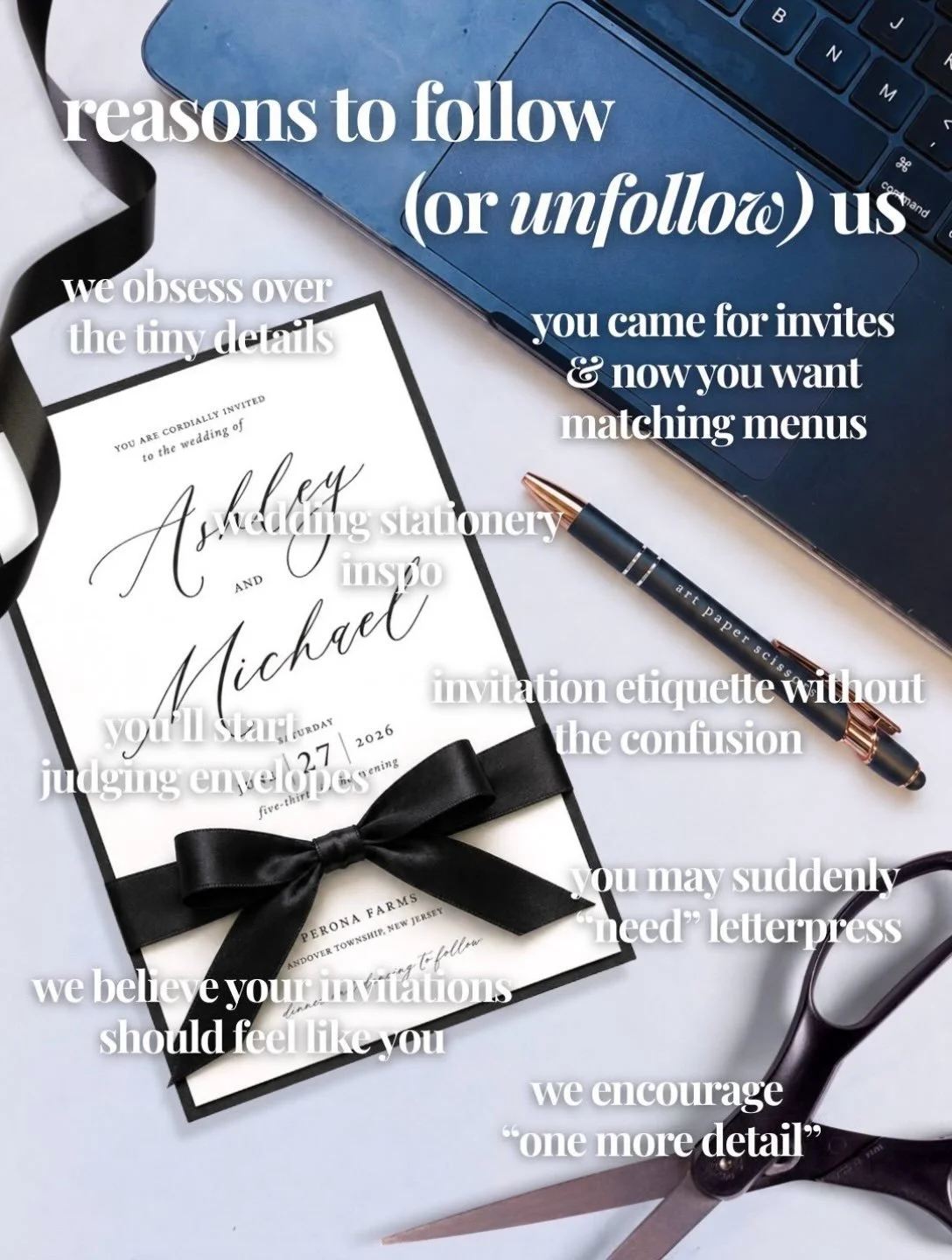 Follow us for wedding stationery inspiration.💌
Unfollow us if you don&rsquo;t want to suddenly need letterpress, matching menus, aor &ldquo;just one more detail.&rdquo; 😉

We obsess over the little things and believe your invitations should feel co