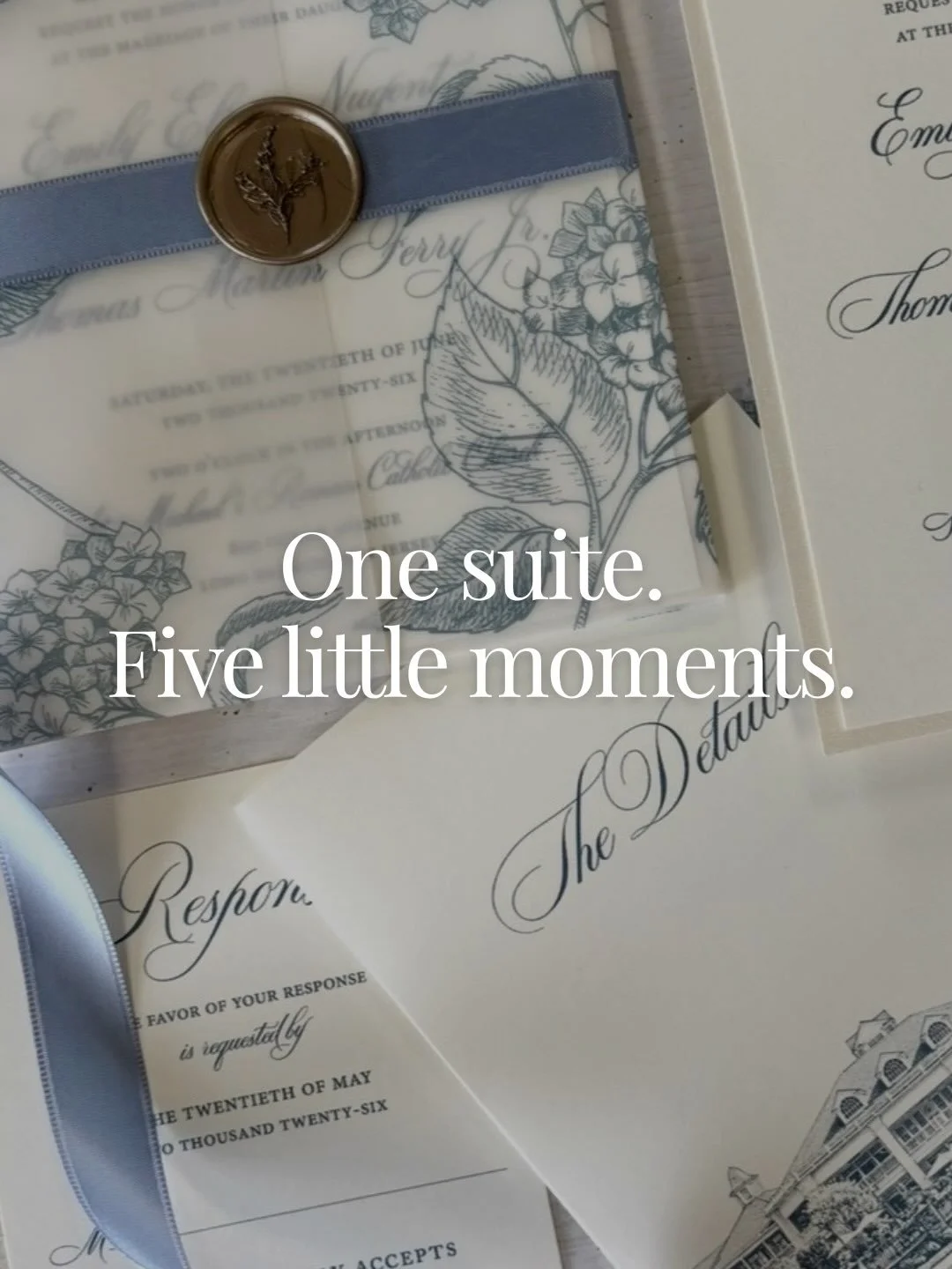 It&rsquo;s the little details that make the whole suite feel like yours.💌

A custom crest. A venue illustration. Florals layered on vellum. A wax seal. The perfect satin ribbon.Individually, they&rsquo;re beautiful details. Together, they create one