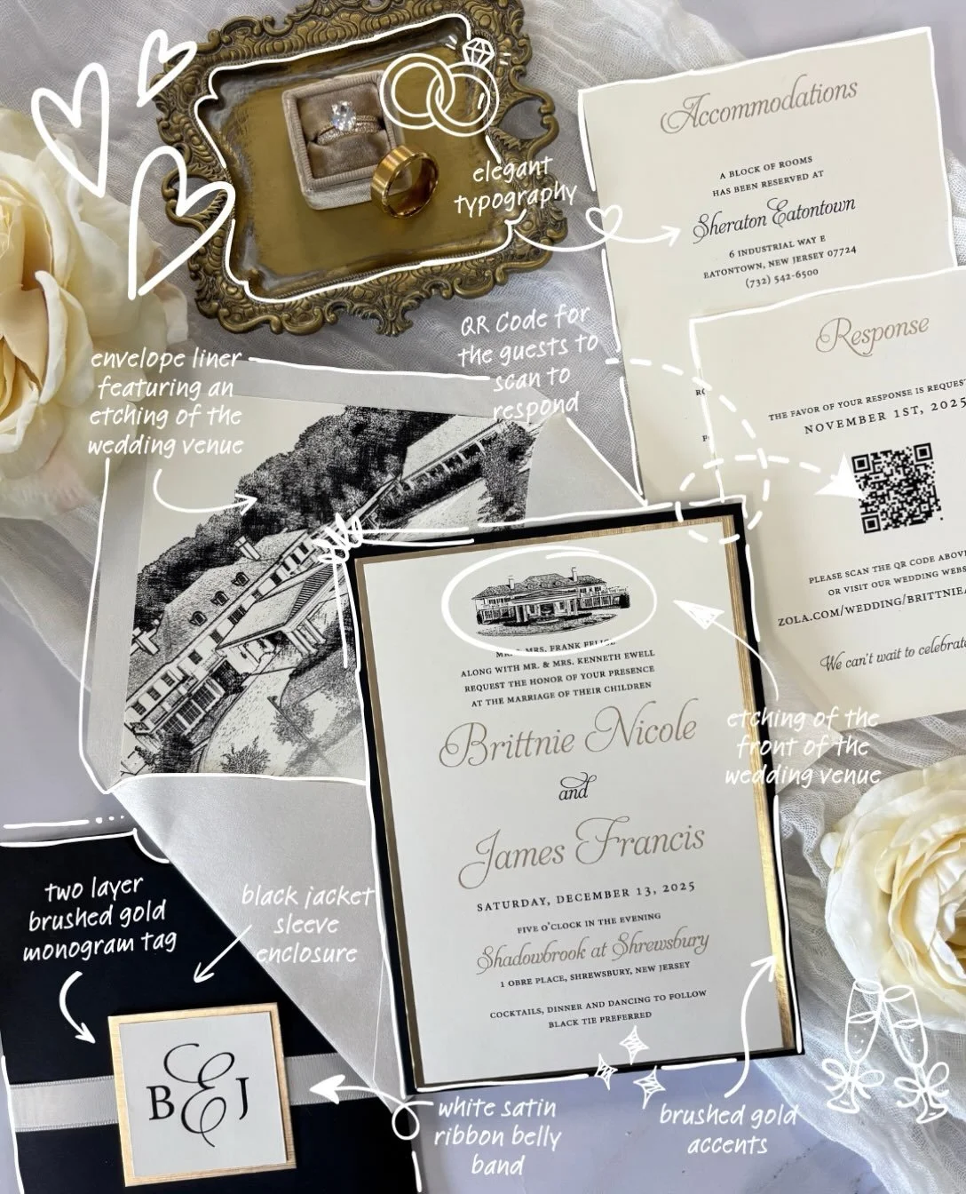 Let&rsquo;s take a closer look at this custom jacket sleeve invitation suite.🖤

From the elegant typography and brushed gold accents to the venue etchings, satin ribbon, and personalized monogram tag, every little detail was thoughtfully designed to