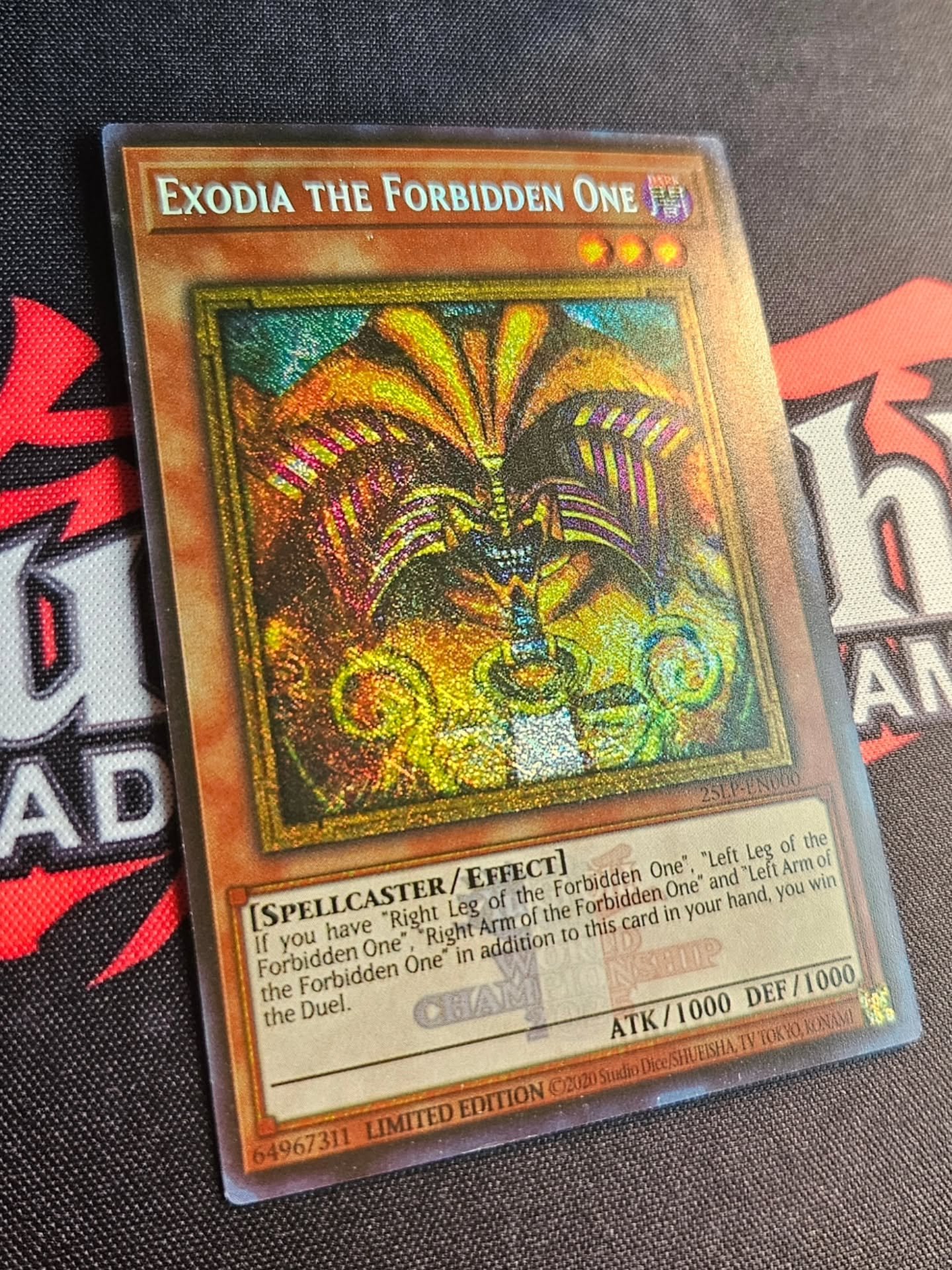 Exodia the World Championship 2025 prize card. The special painting-like frame and France 🇫🇷 colored stamp in the textbox make this a modern collectible must.

Get our budget-friendly take on this beautiful piece at ValueTCG. Link in bio ⏩

#exodia