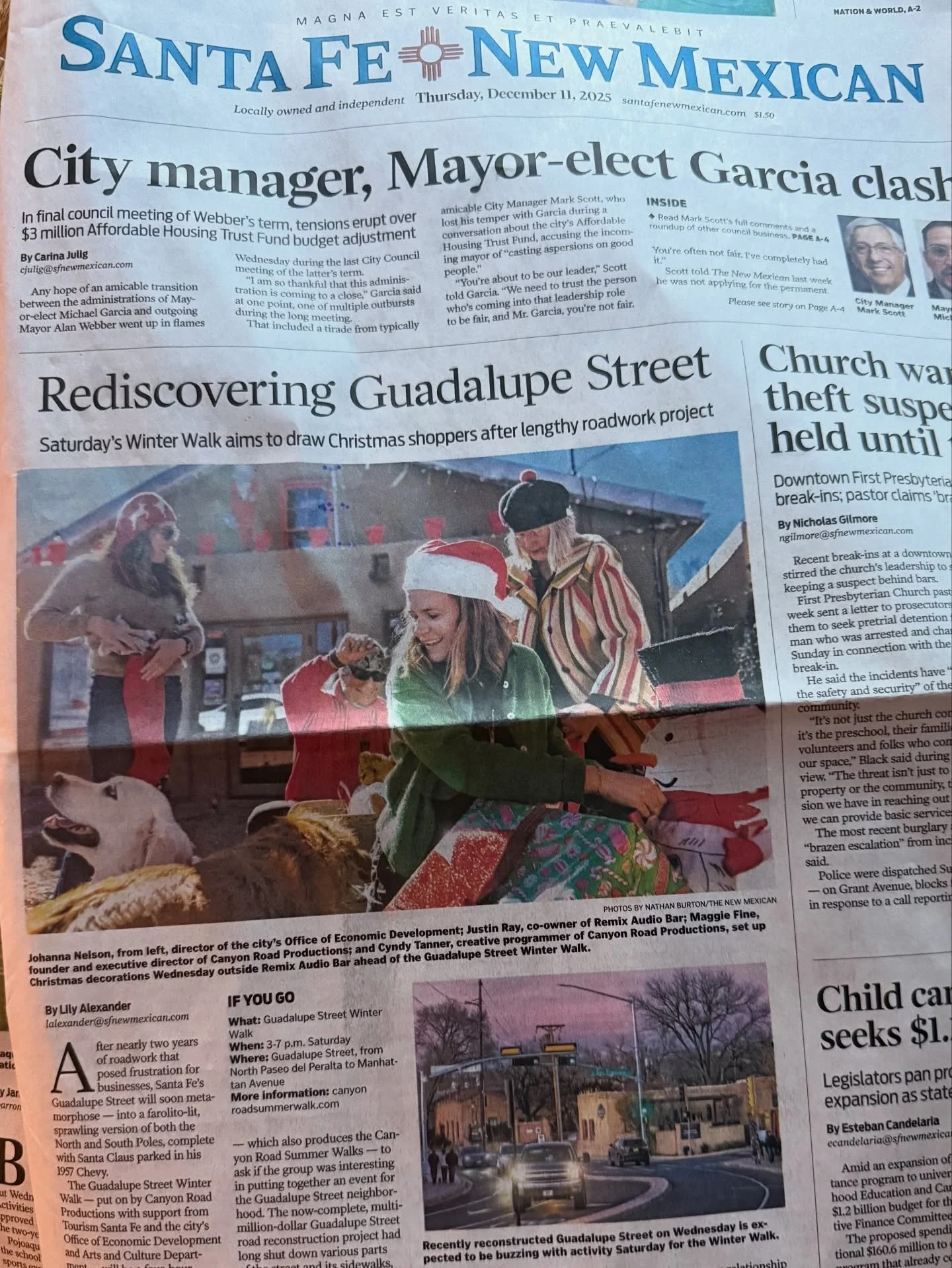 Look Ma! We made the cover! Grab a copy of the @sfnewmexican and see all that is happening on the Guadalupe Street Winter Walk this Saturday 3-7pm

And not photographed - but who we truly could not put this event on without -  is Angela DeSomma and A