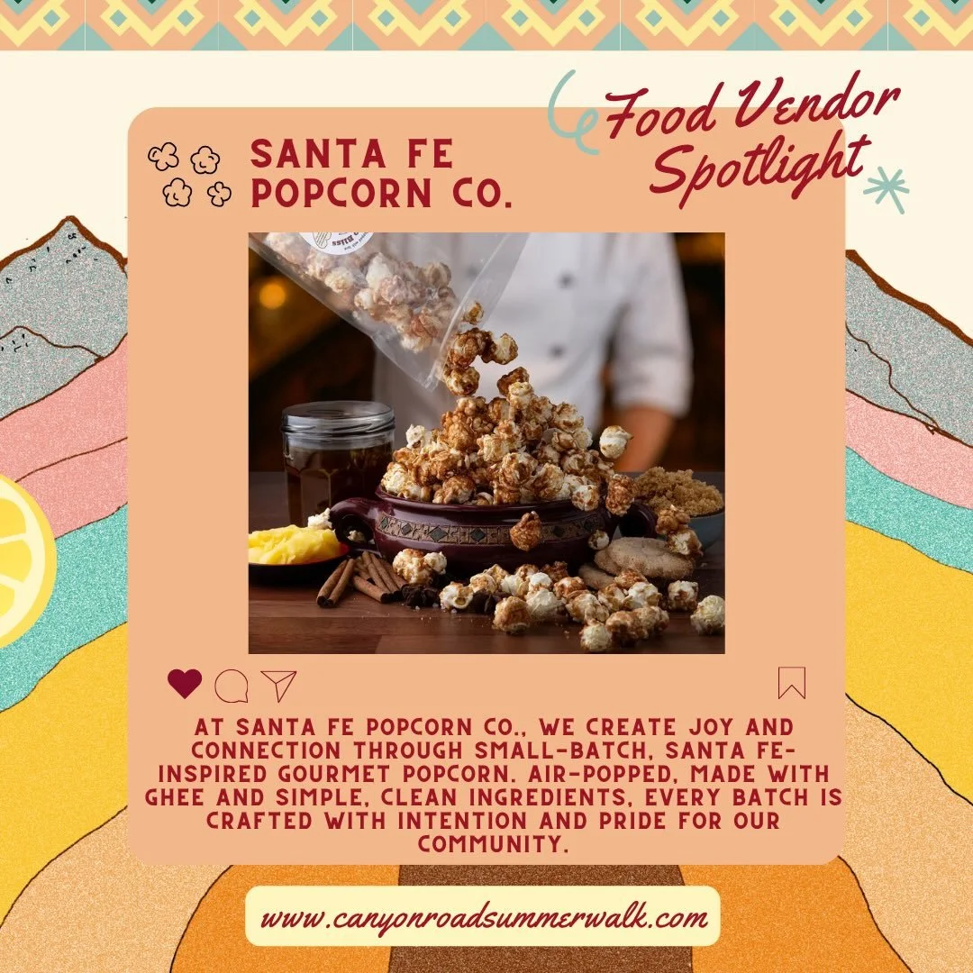 FOOD VENDOR SPOTLIGHT 
@santafepopcorn 

If you&rsquo;ve never tried the small batch popcorn coming out of @santafepopcorn you&rsquo;re seriously in for a TREAT!! Jess &amp; Joe are a husband and wife team with a vision for delicious popcorn with cle