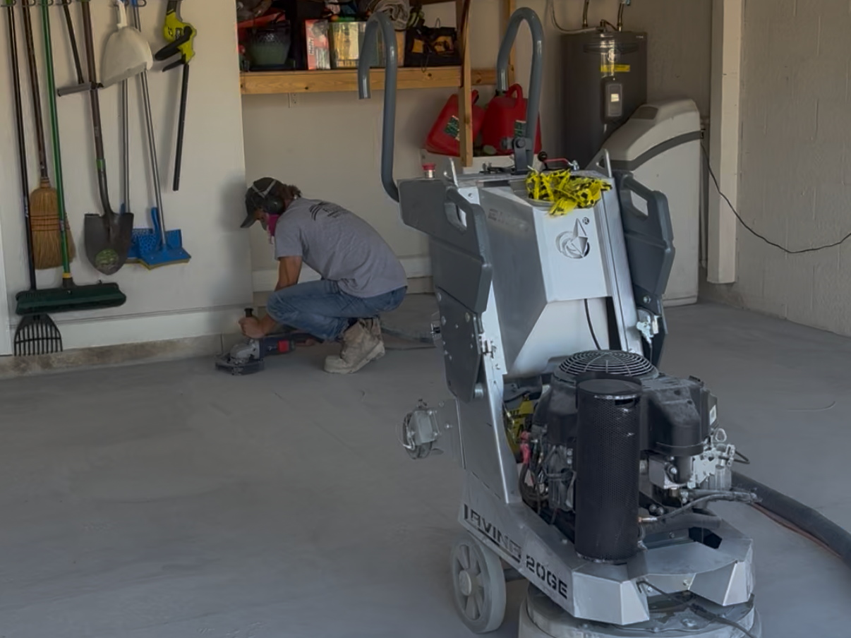 Professional diamond grinding concrete preparation for garage floor coating in Englewood FL