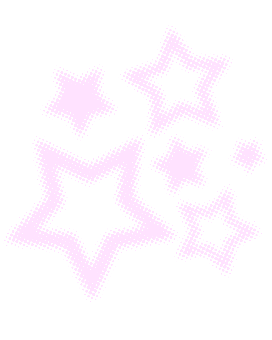 Pink dotted stars of varying sizes on a blank background.