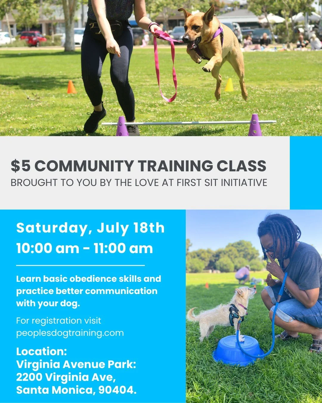 Saturday morning plans? Bring your dog. 🐾💙
Join us for our next $5 Community Dog Training Class, which is a fun, outdoor beginner session where you can practice basic obedience skills, learn alongside your dog, and support a great cause.

Every reg
