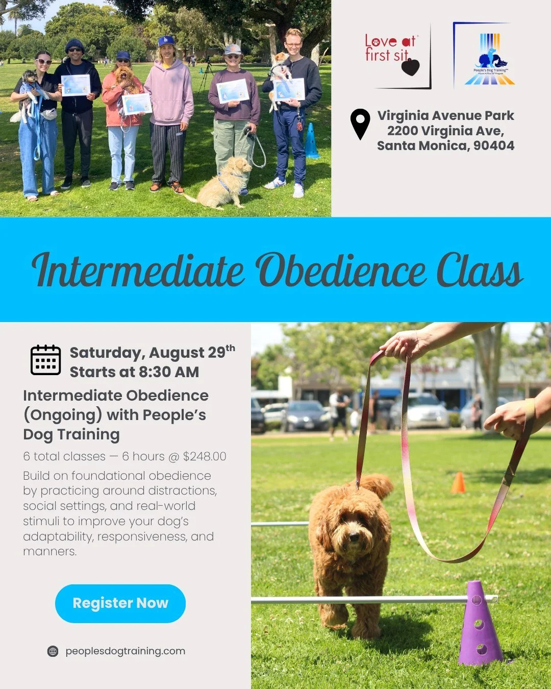 Saturday morning = next-level dog training. 🐾

Join us for Intermediate Obedience (Ongoing) with People&rsquo;s Dog Training, a 6-class series designed for dogs ready to build on foundational obedience and practice those skills in real-world distrac