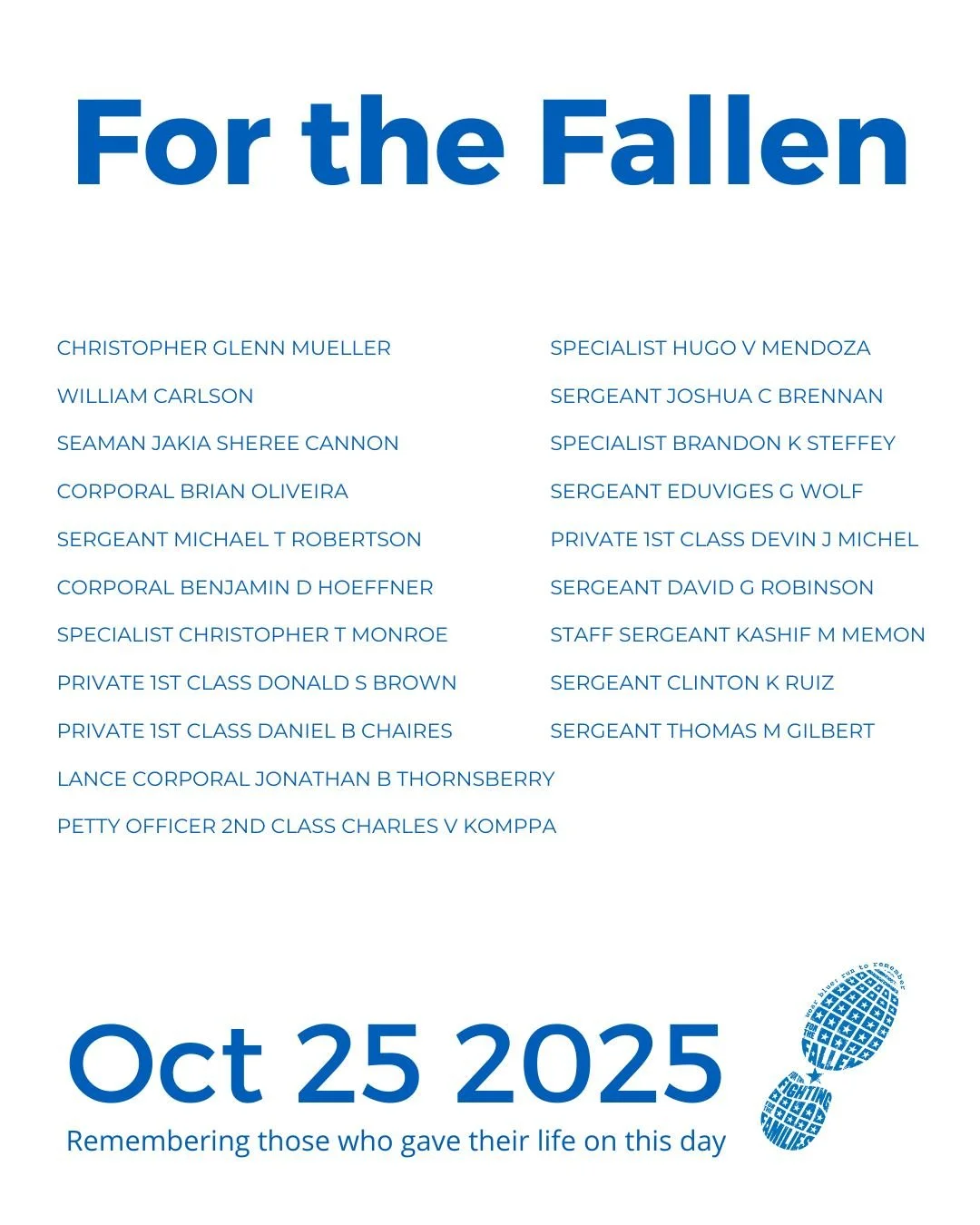 The Community Run is the foundation of wear blue: run to remember. Each weekend, service members are honored by name and remembered in the steps and breaths of our community.
View our list of wear blue communities at https://www.wearblueruntoremembe