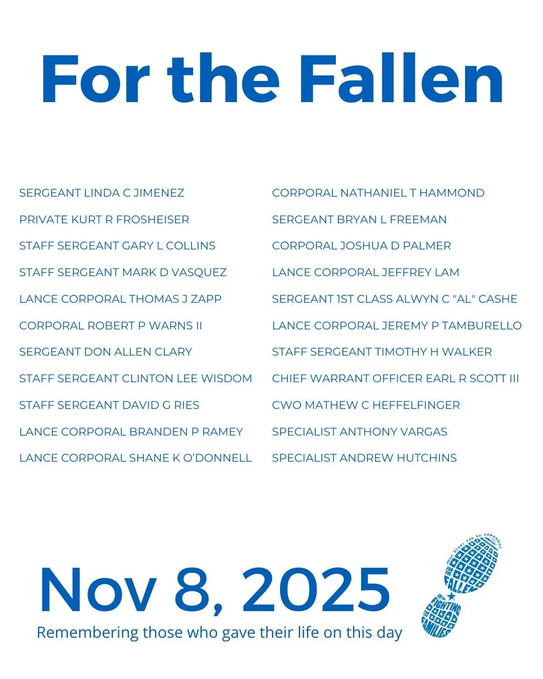 The Community Run is the foundation of wear blue: run to remember. Each weekend, service members are honored by name and remembered in the steps and breaths of our community.

View our list of wear blue communities at https://www.wearblueruntoremembe