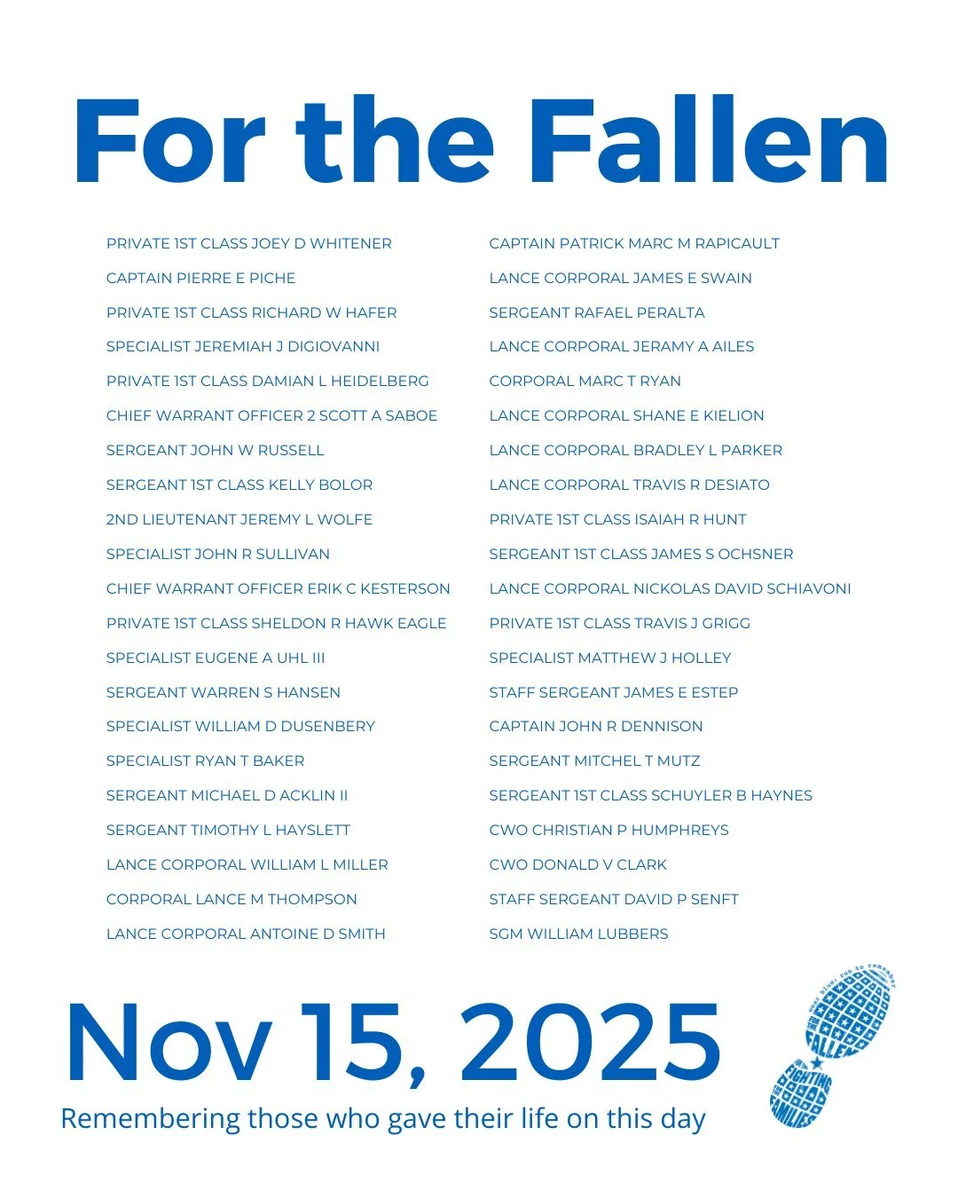 The Community Run is the foundation of wear blue: run to remember. Each weekend, service members are honored by name and remembered in the steps and breaths of our community.

View our list of wear blue communities at https://www.wearblueruntoremembe